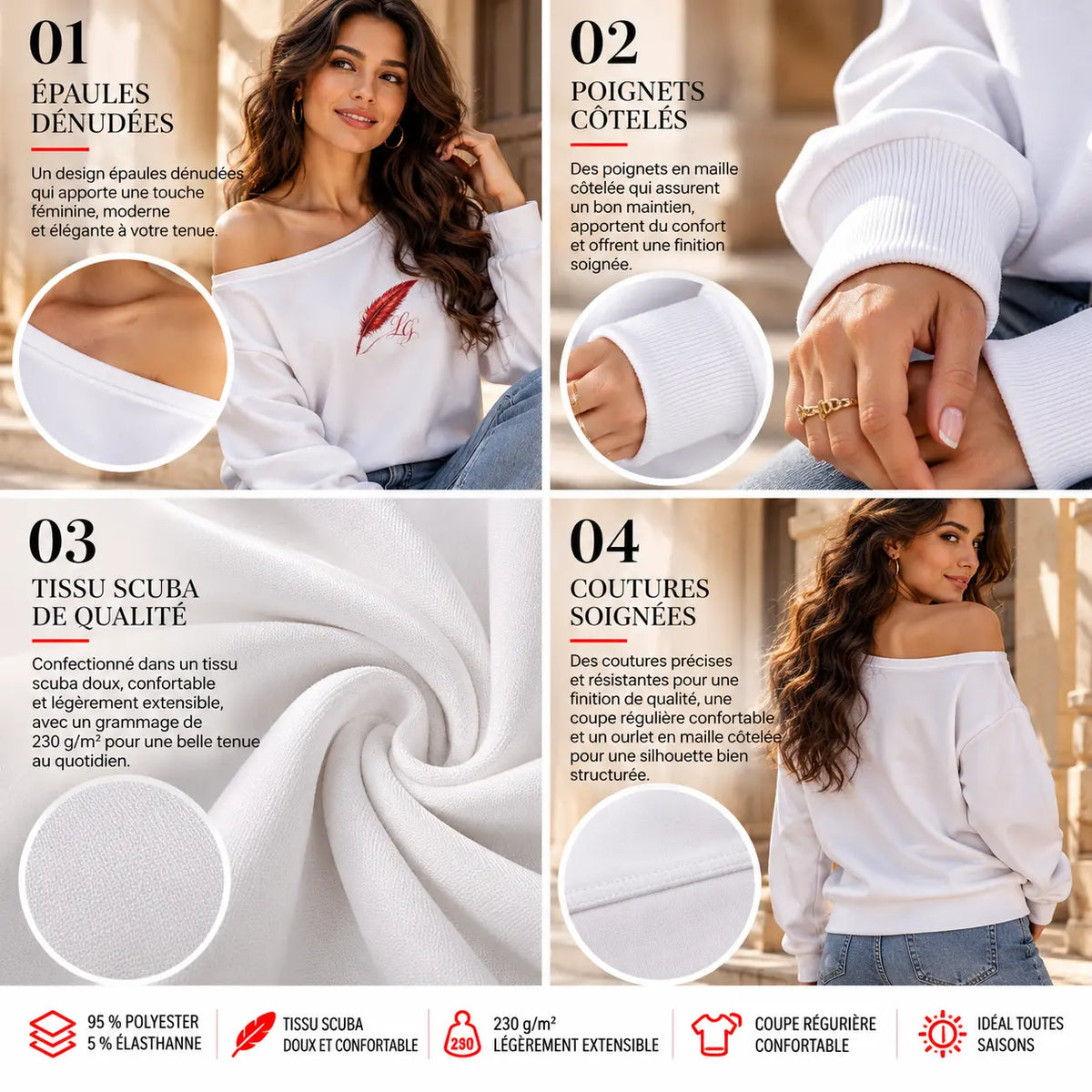 Sweat épaules dénudées pour femme – Féminité, confort & style tendance