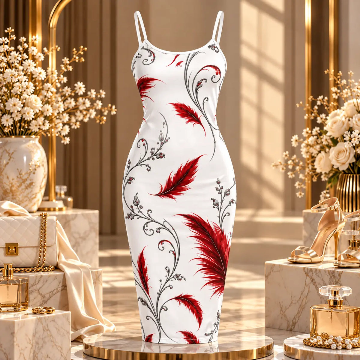 Robe midi moulante à fines bretelles pour femme – Élégance & féminité