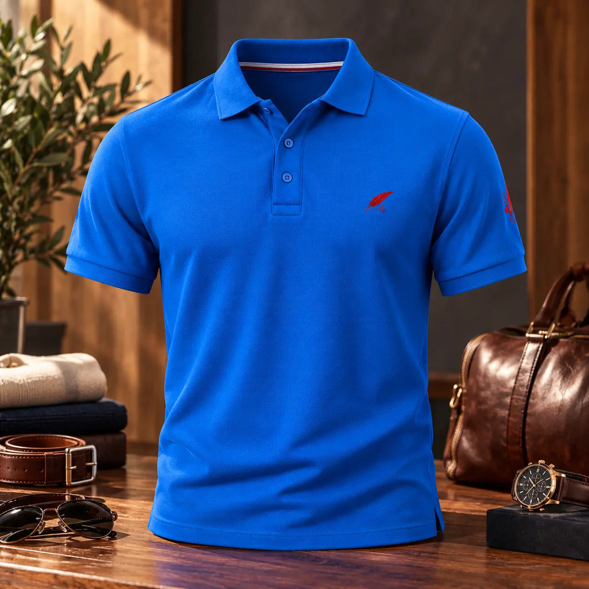 Polo épais en coton brodé pour homme – Élégance & confort