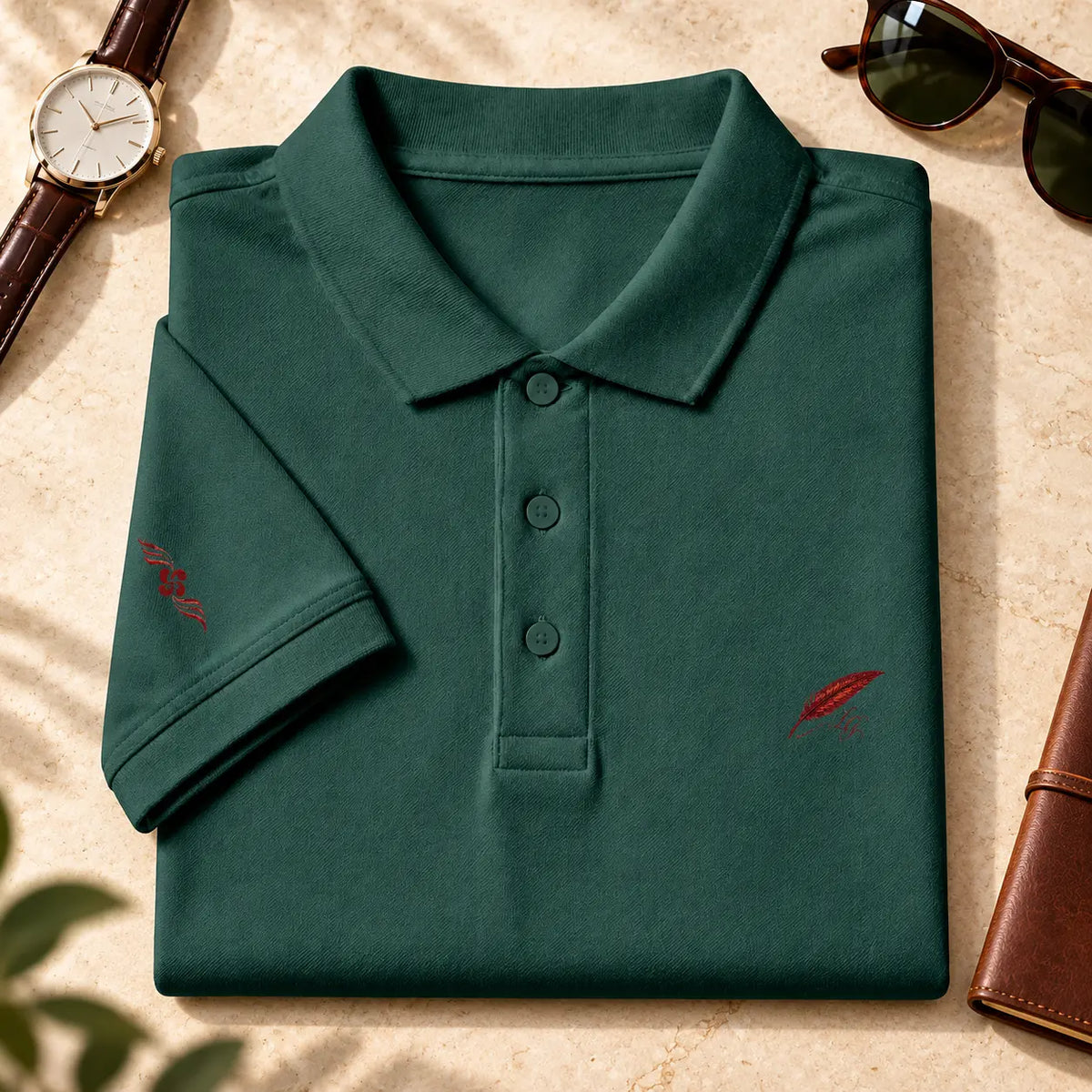 Polo épais en coton brodé pour homme – Élégance & confort