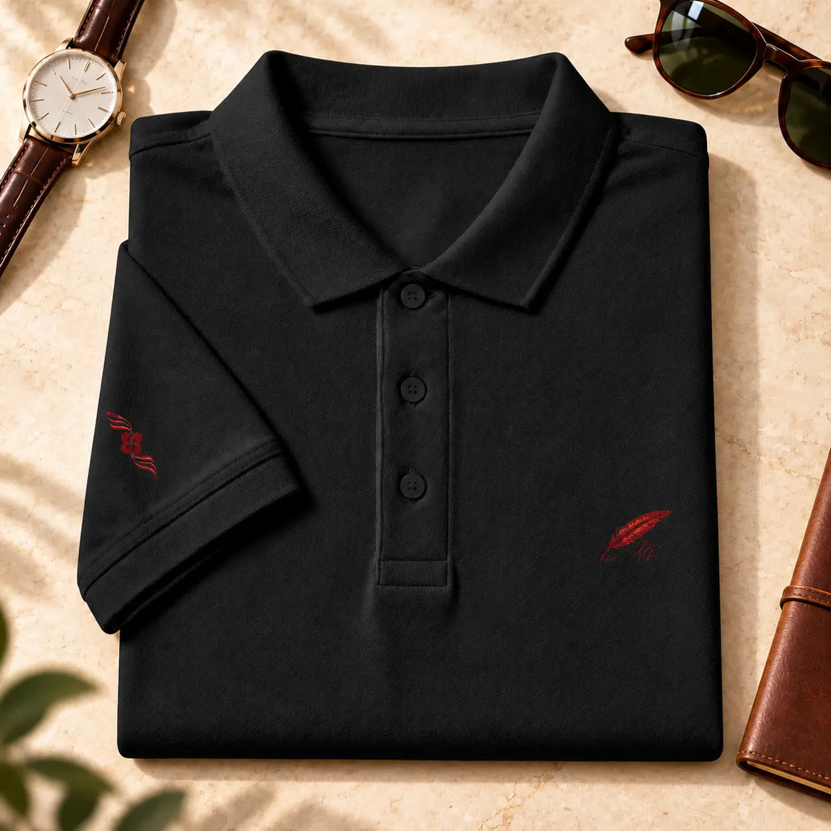 Polo épais en coton brodé pour homme – Élégance & confort