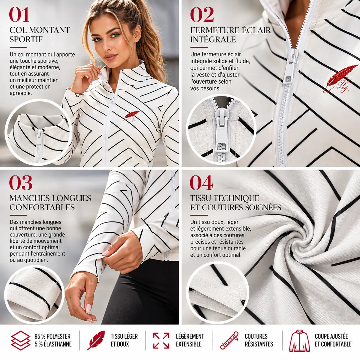 Veste de sport zippée ajustée pour femme – Légèreté, confort & style