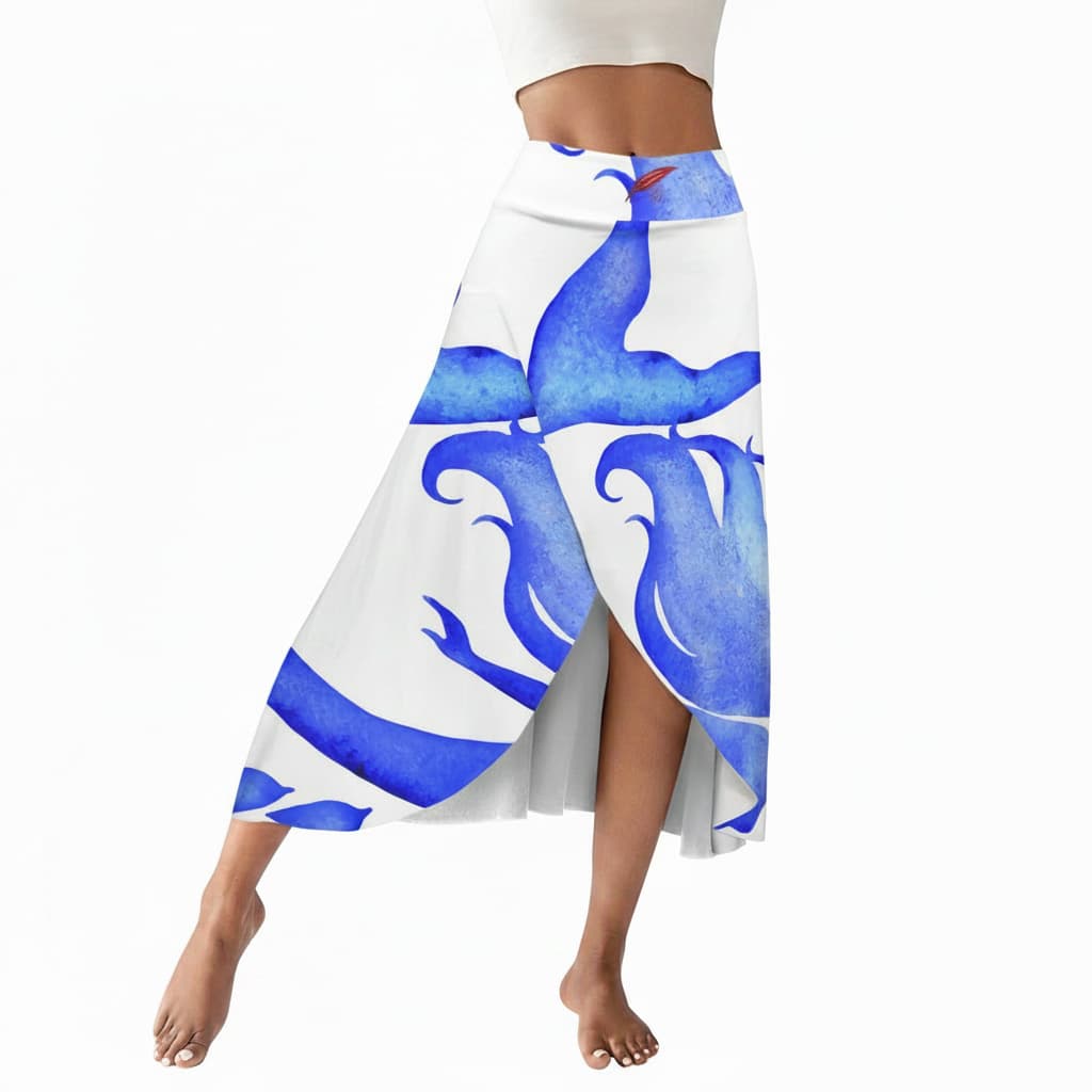 Jupe midi fendue taille haute avec short intégré – Élégance à motifs