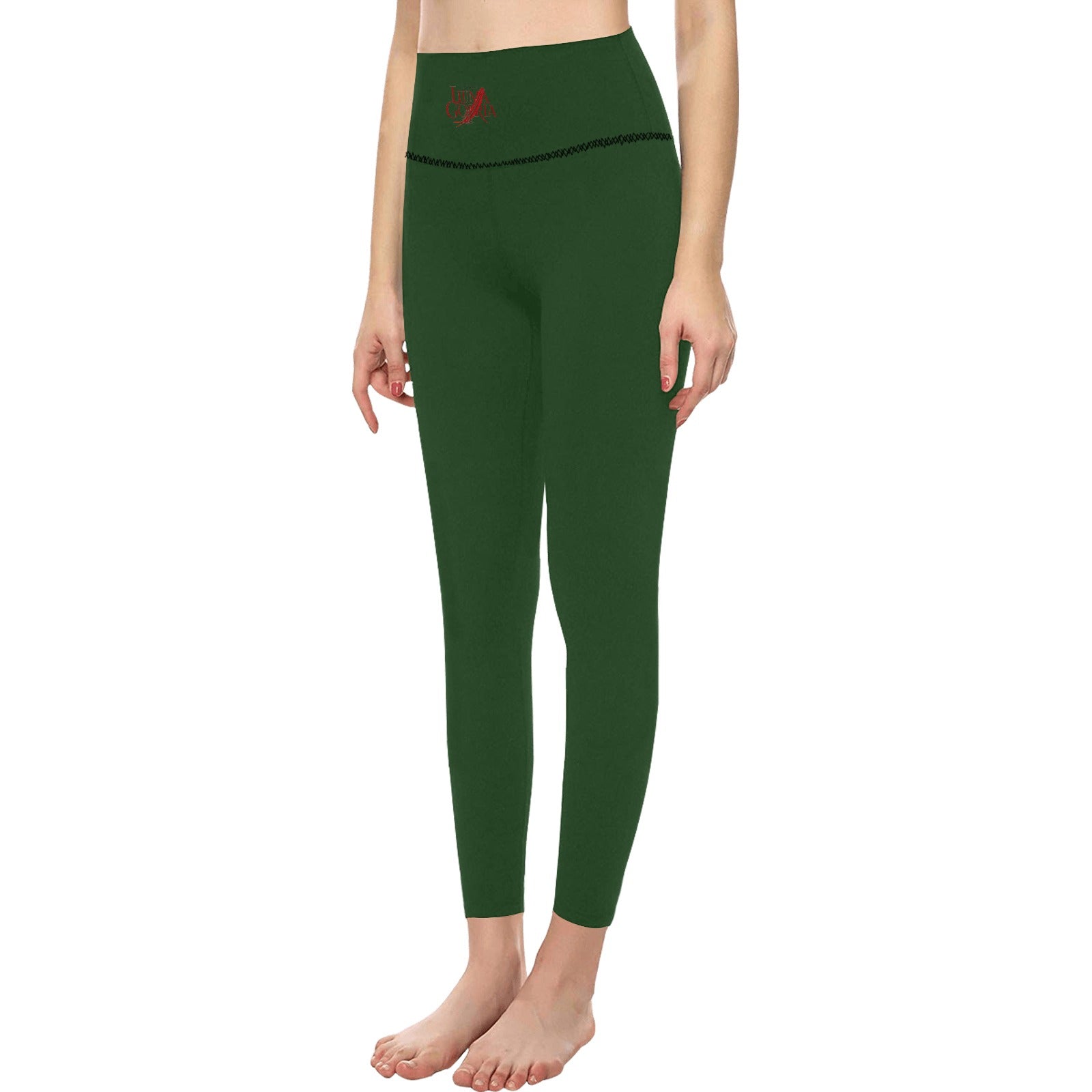 Leggings femme taille haute  porté de face colorie vert forêt