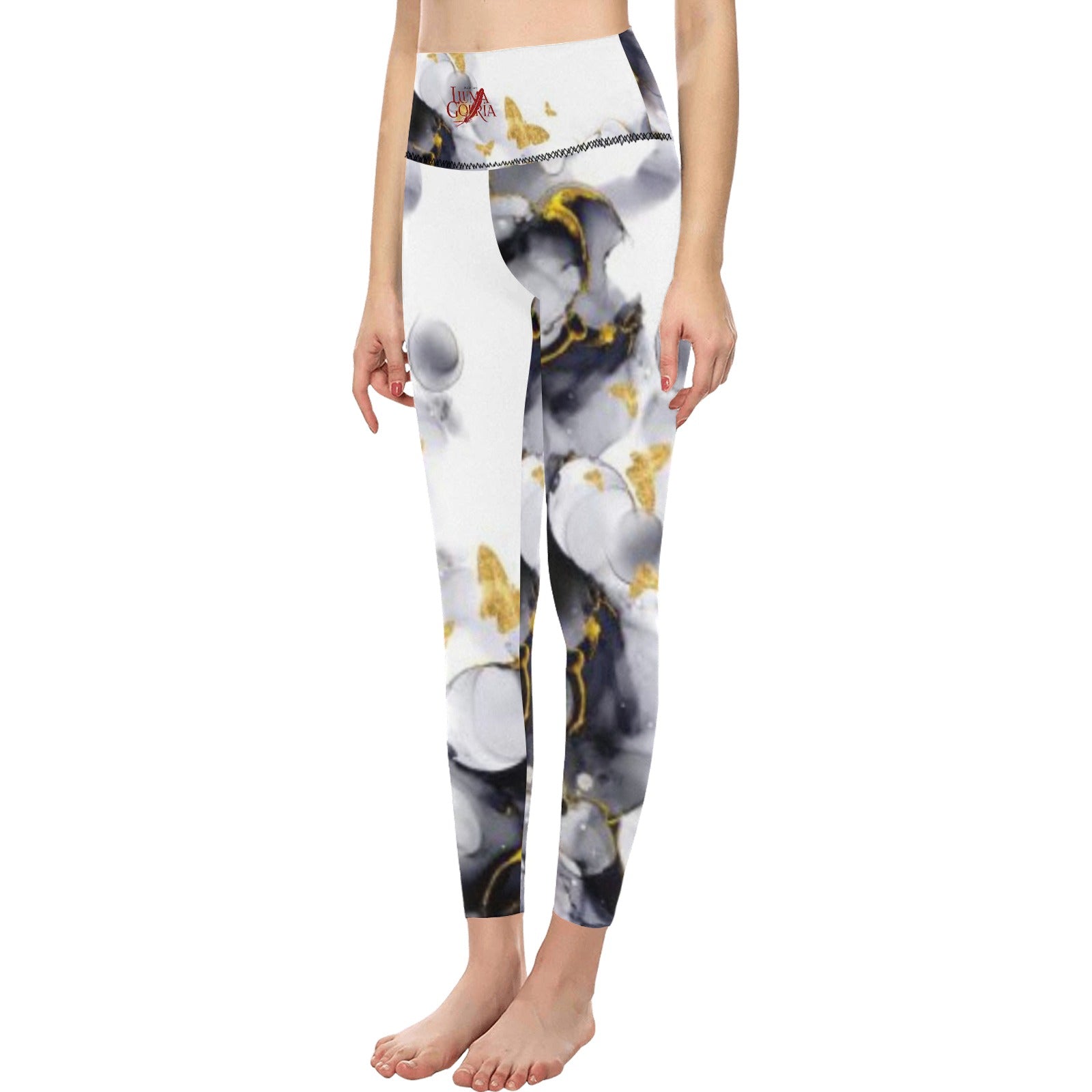 Leggings femme taille haute  porté de face colorie tache noir