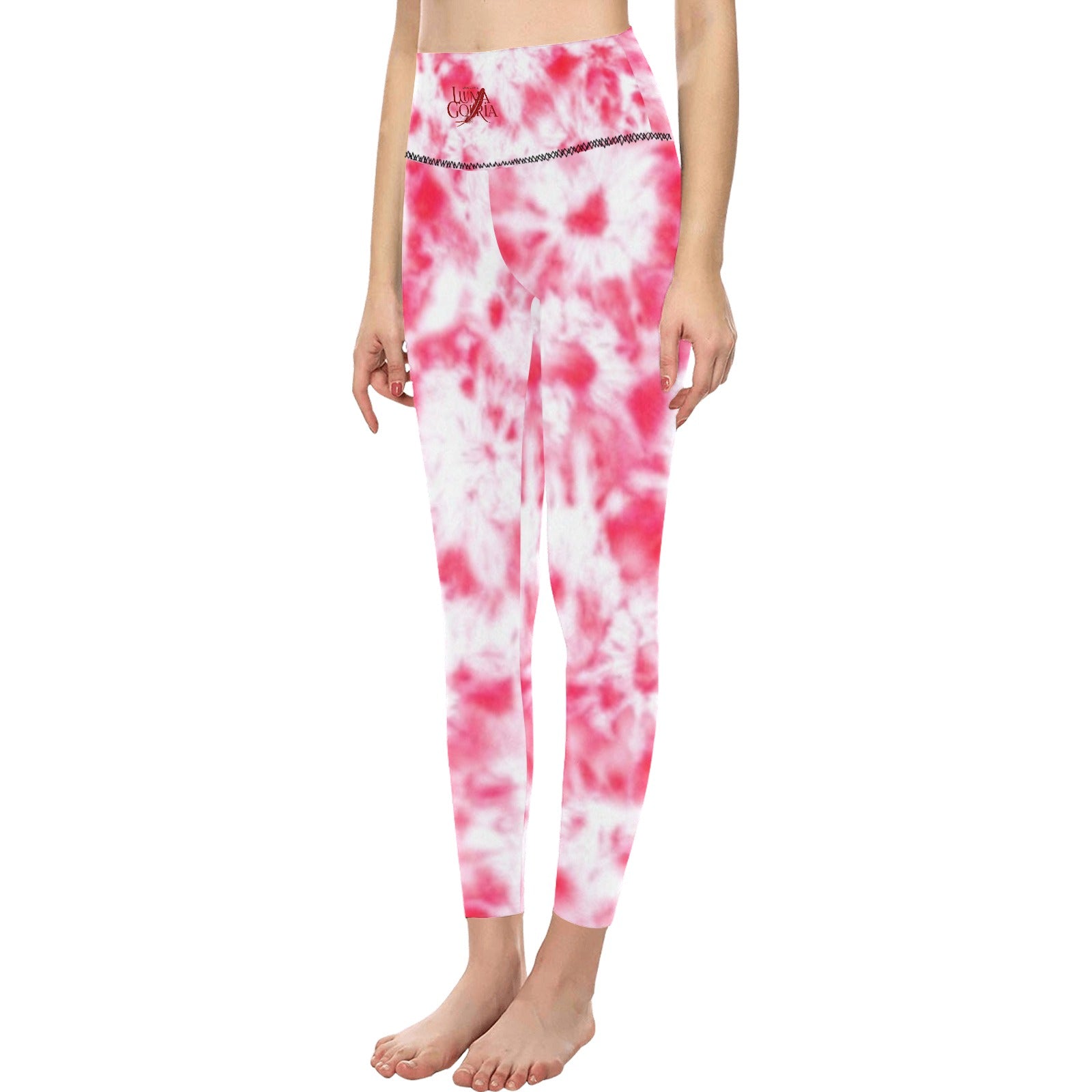 Leggings femme taille haute  porté de face colorie tache rose