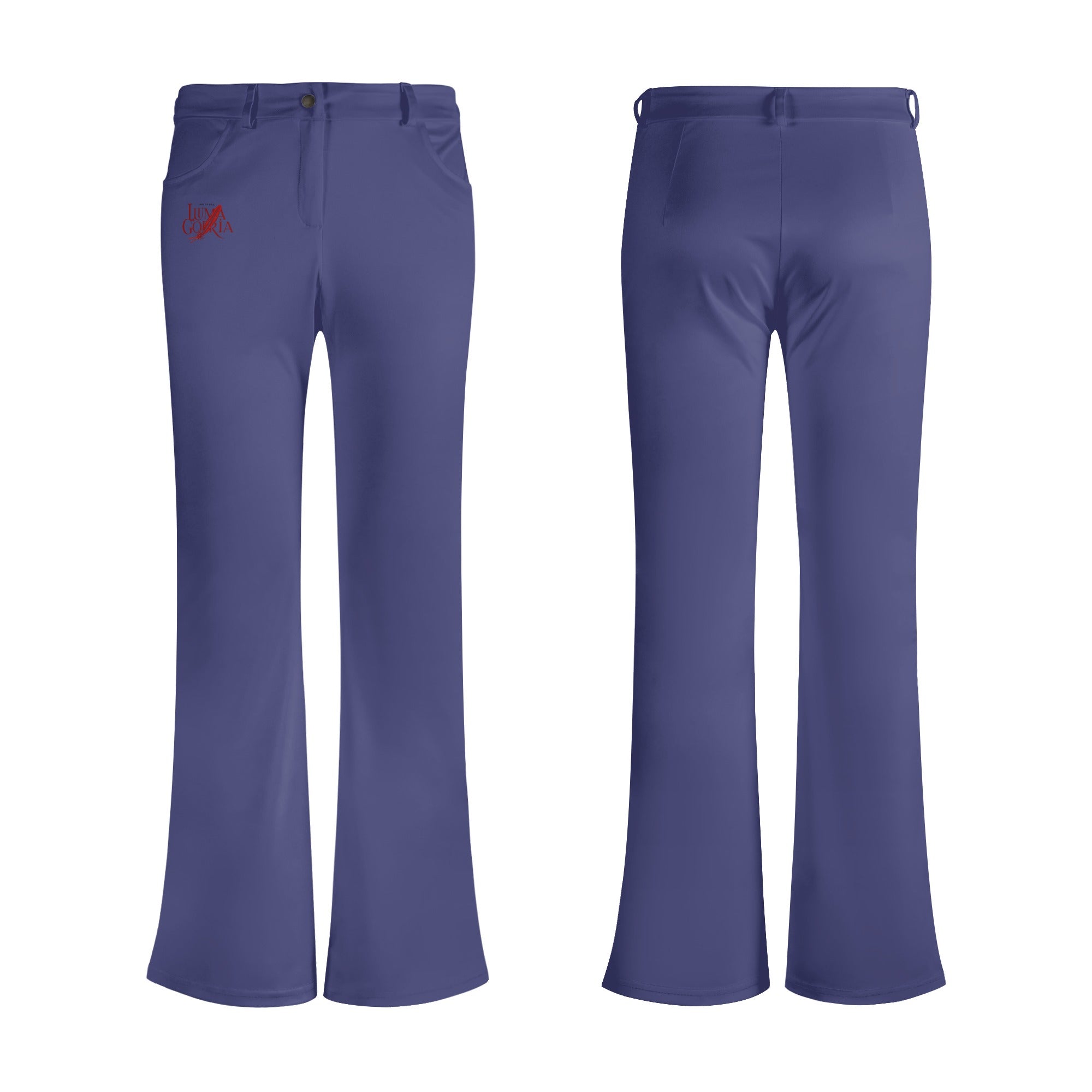 Pantalon évasé femme non porté de face et de dos colorie bleu