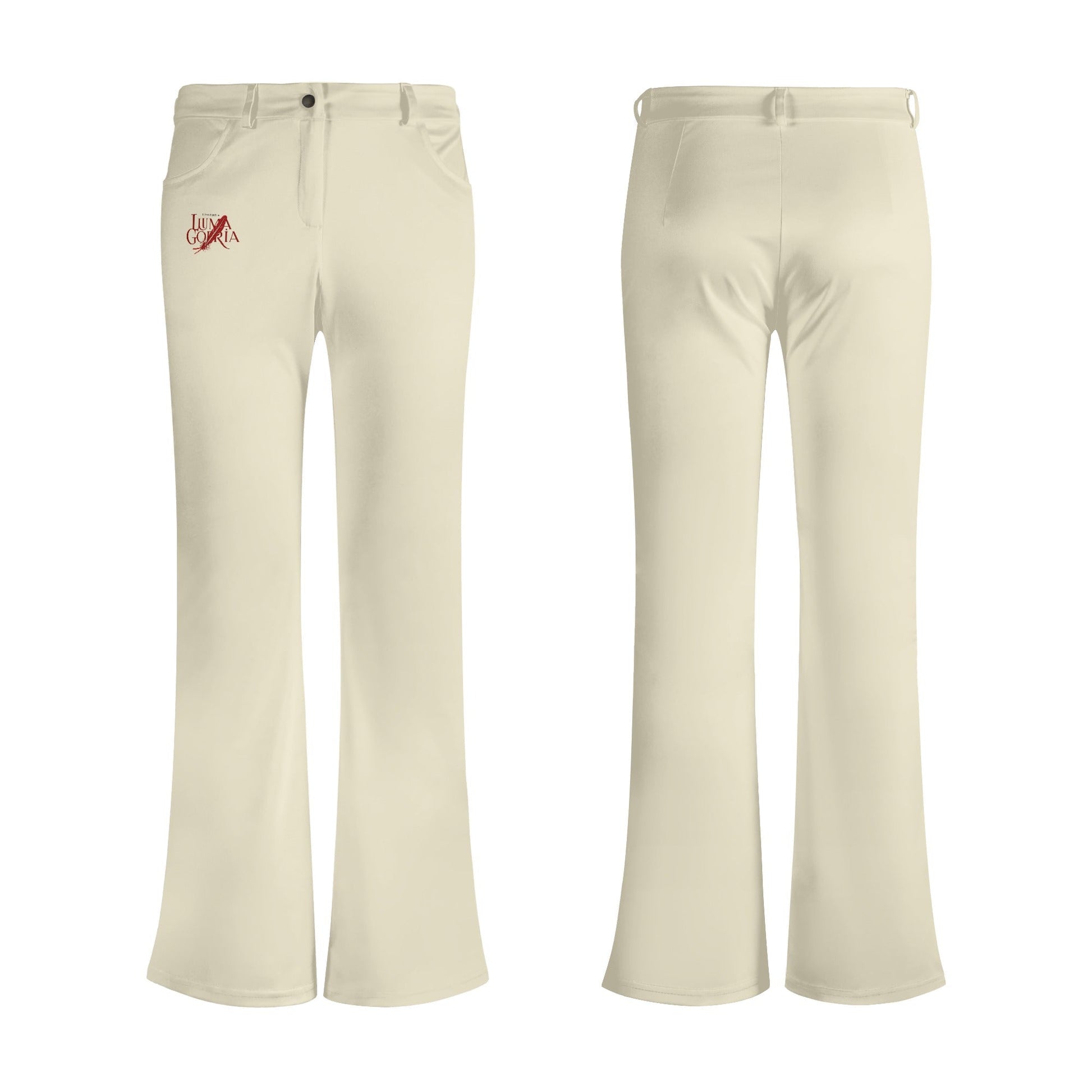 Pantalon évasé femme non porté de face et de dos colorie beige
