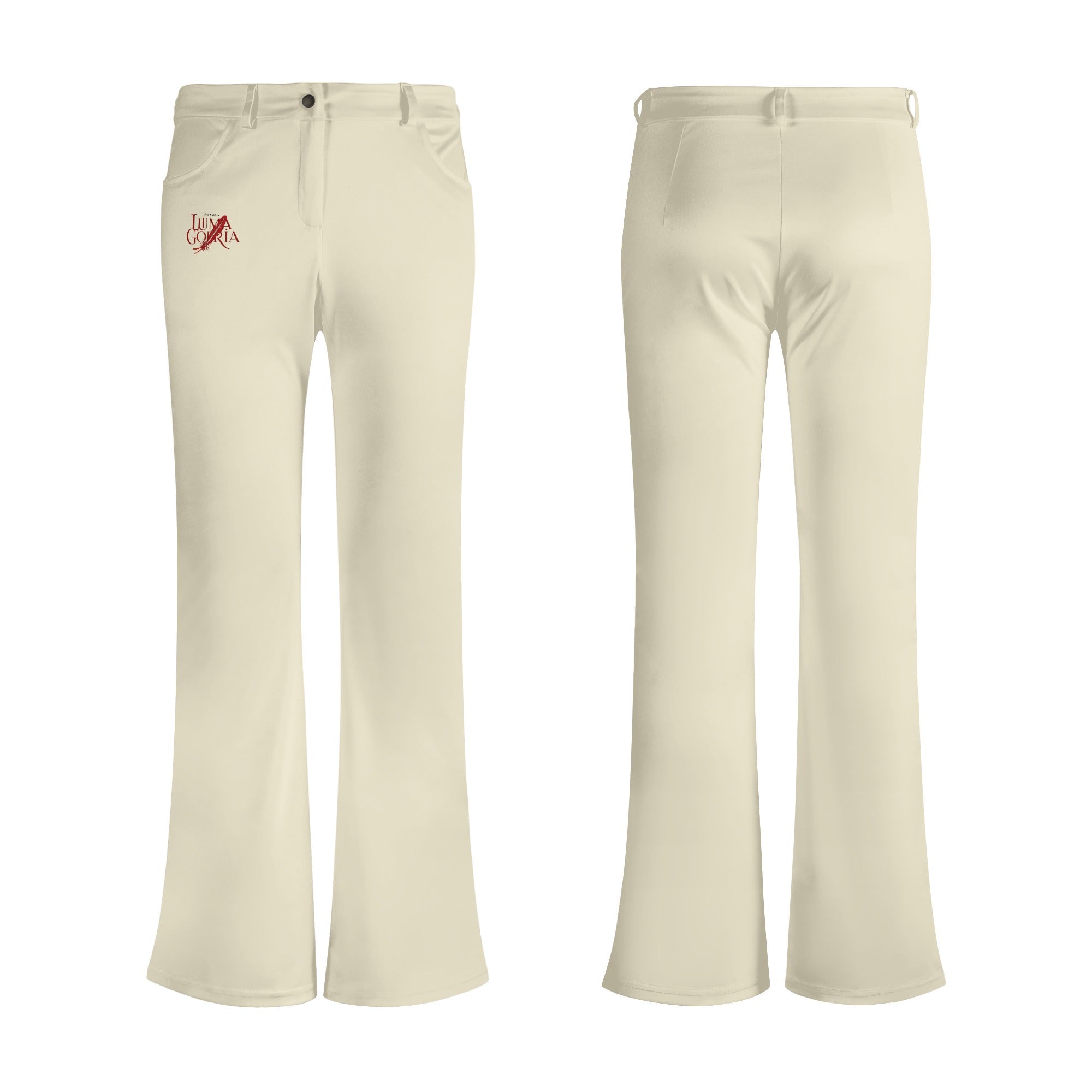 Pantalon évasé femme non porté de face et de dos colorie beige