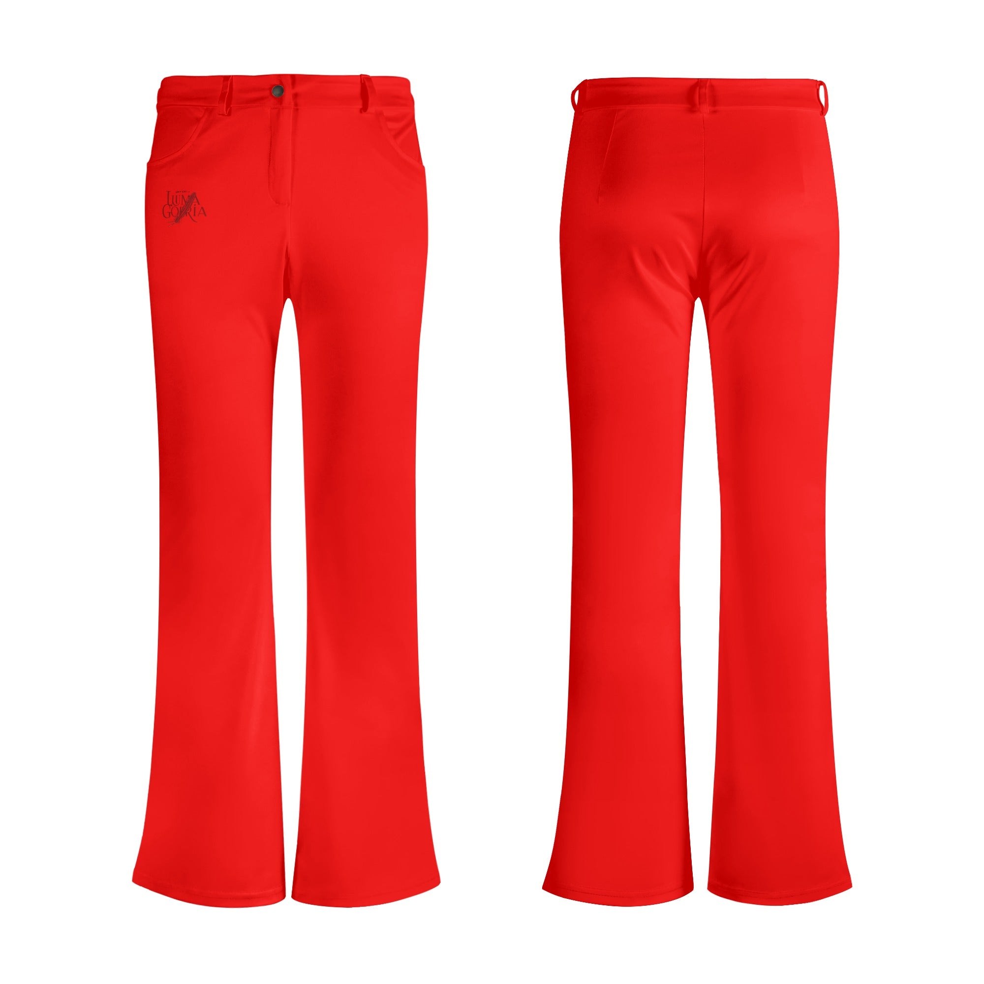 Pantalon évasé femme non porté  de face et de dos colorie rouge