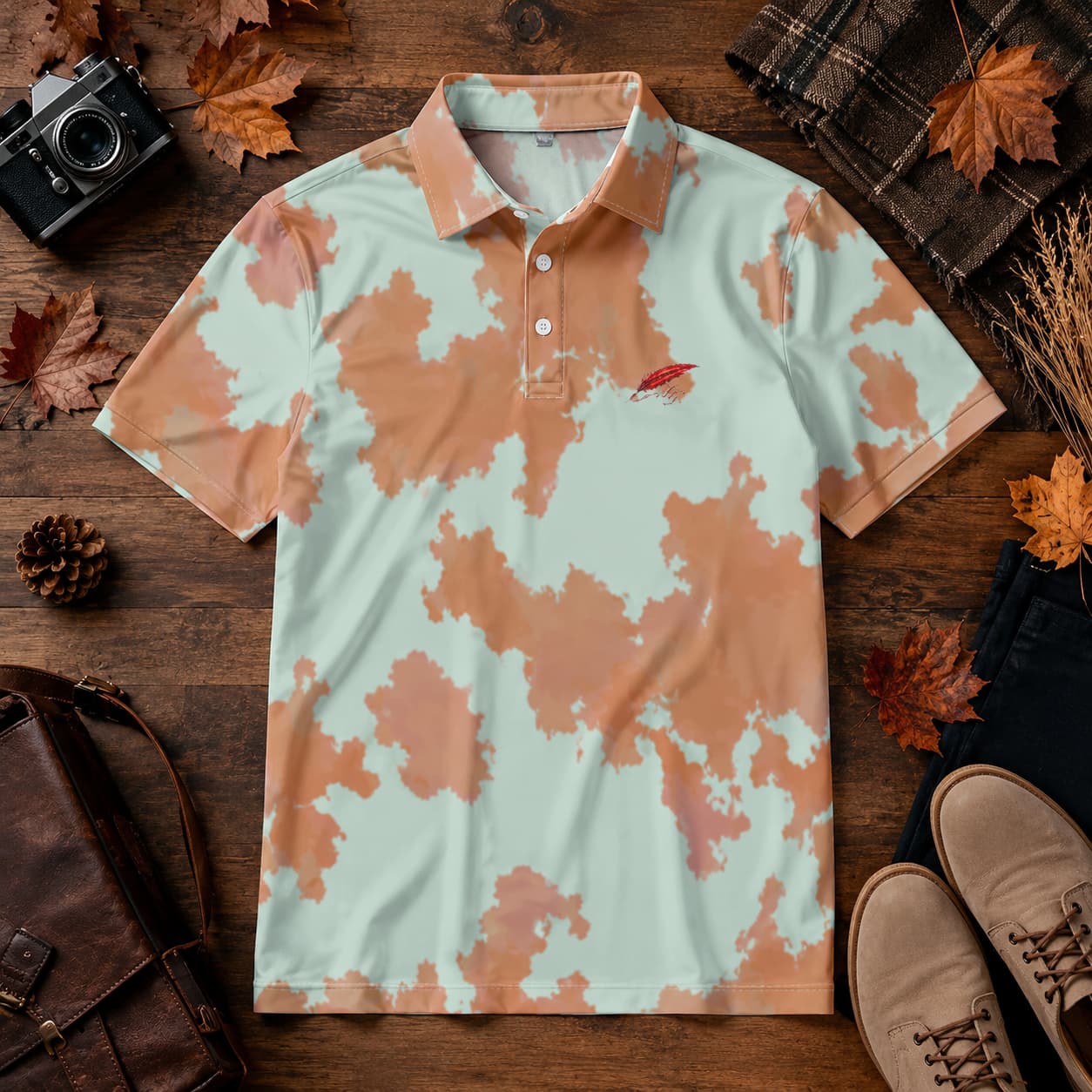un polo non porte pose a plat de face de couleur marron
