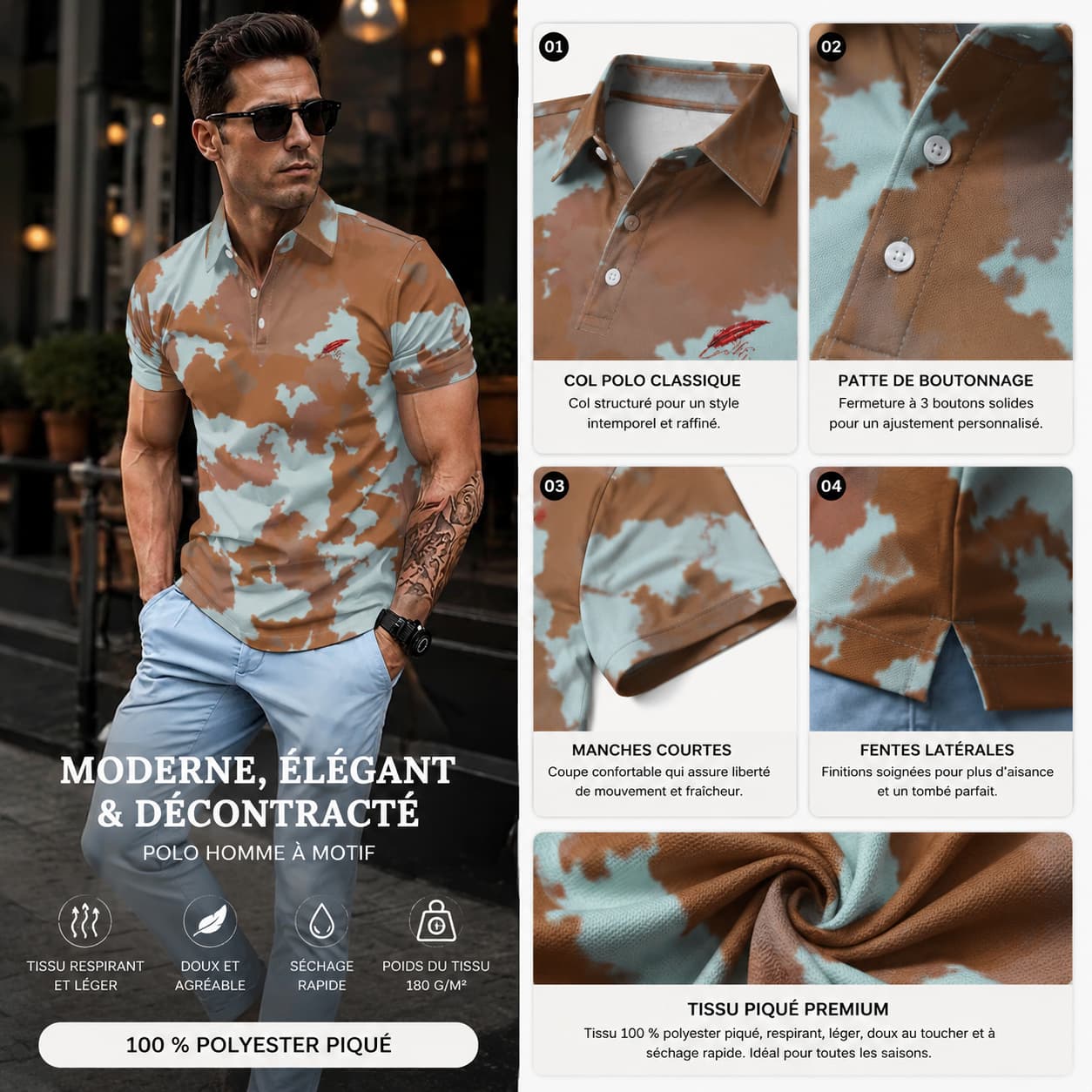 detail dun polo pour homme de couleur marron