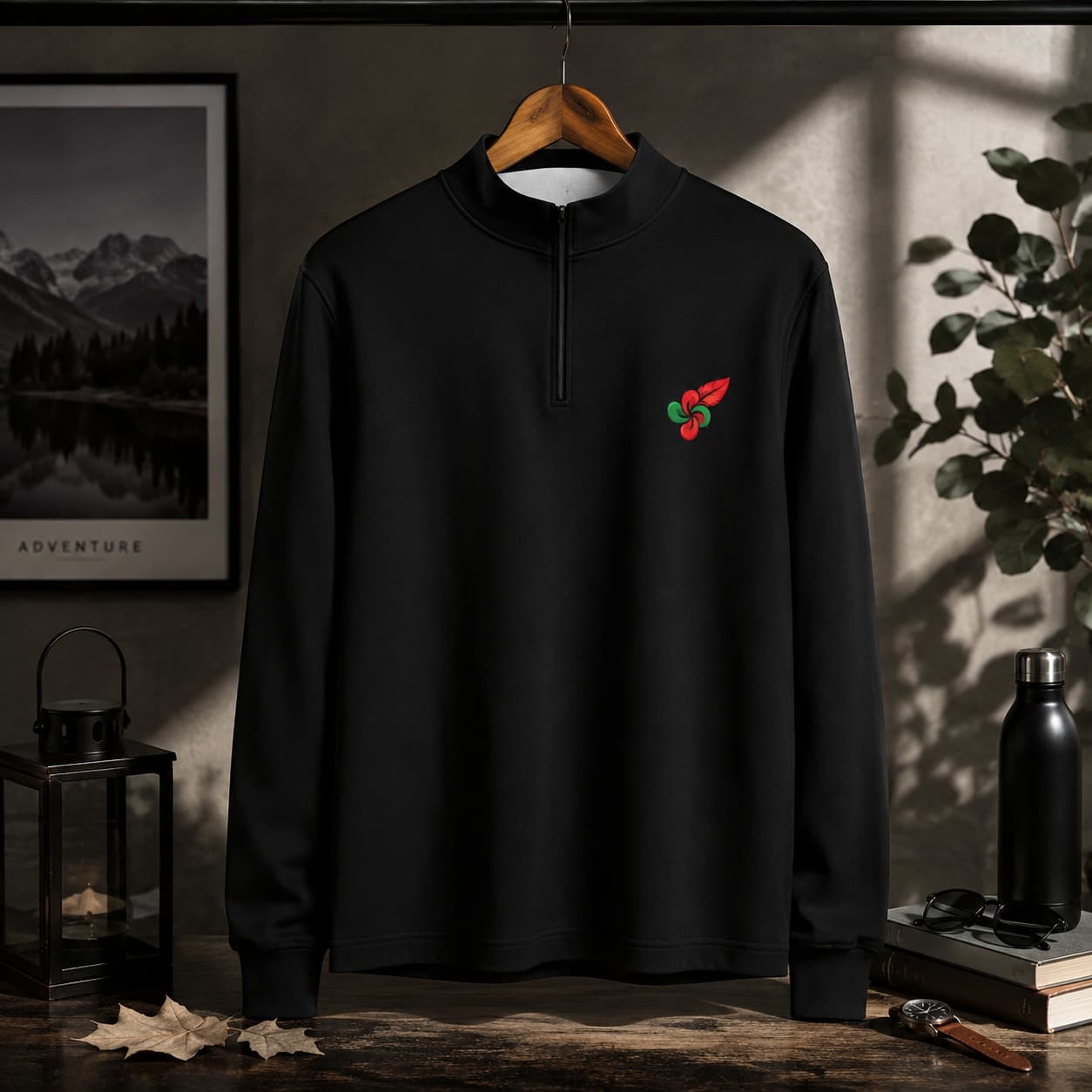 Pull col roulé zippé pour homme  non porter presente sur un cintre couleur noir