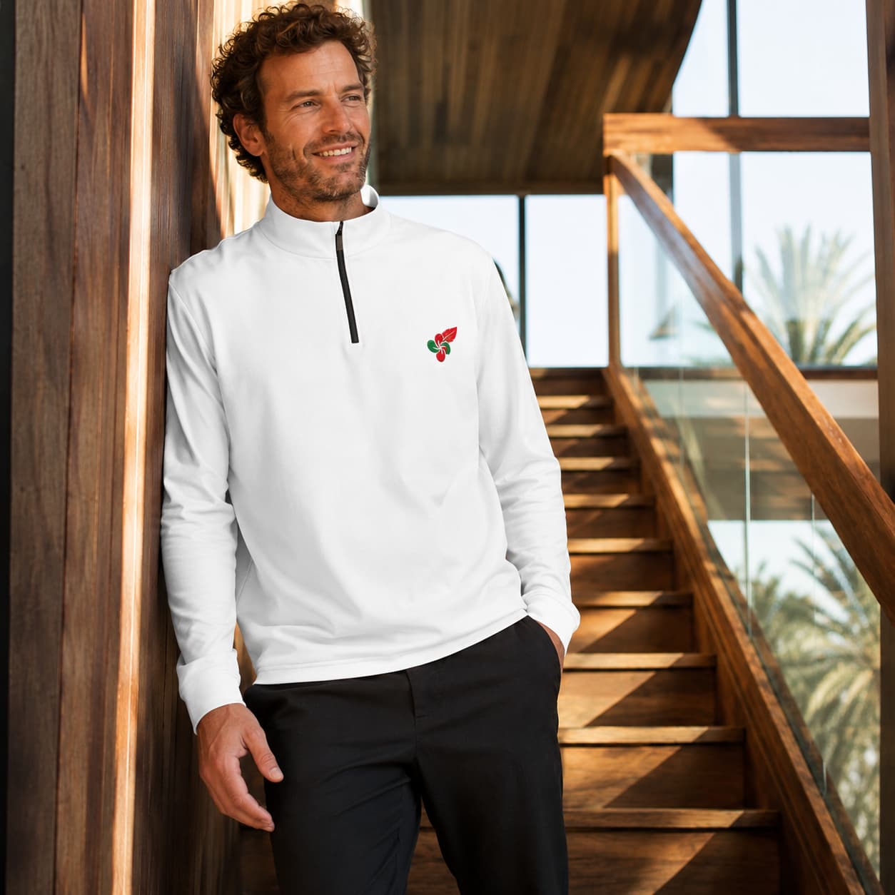 Pull col roulé zippé pour homme  porter de face couleur blanc