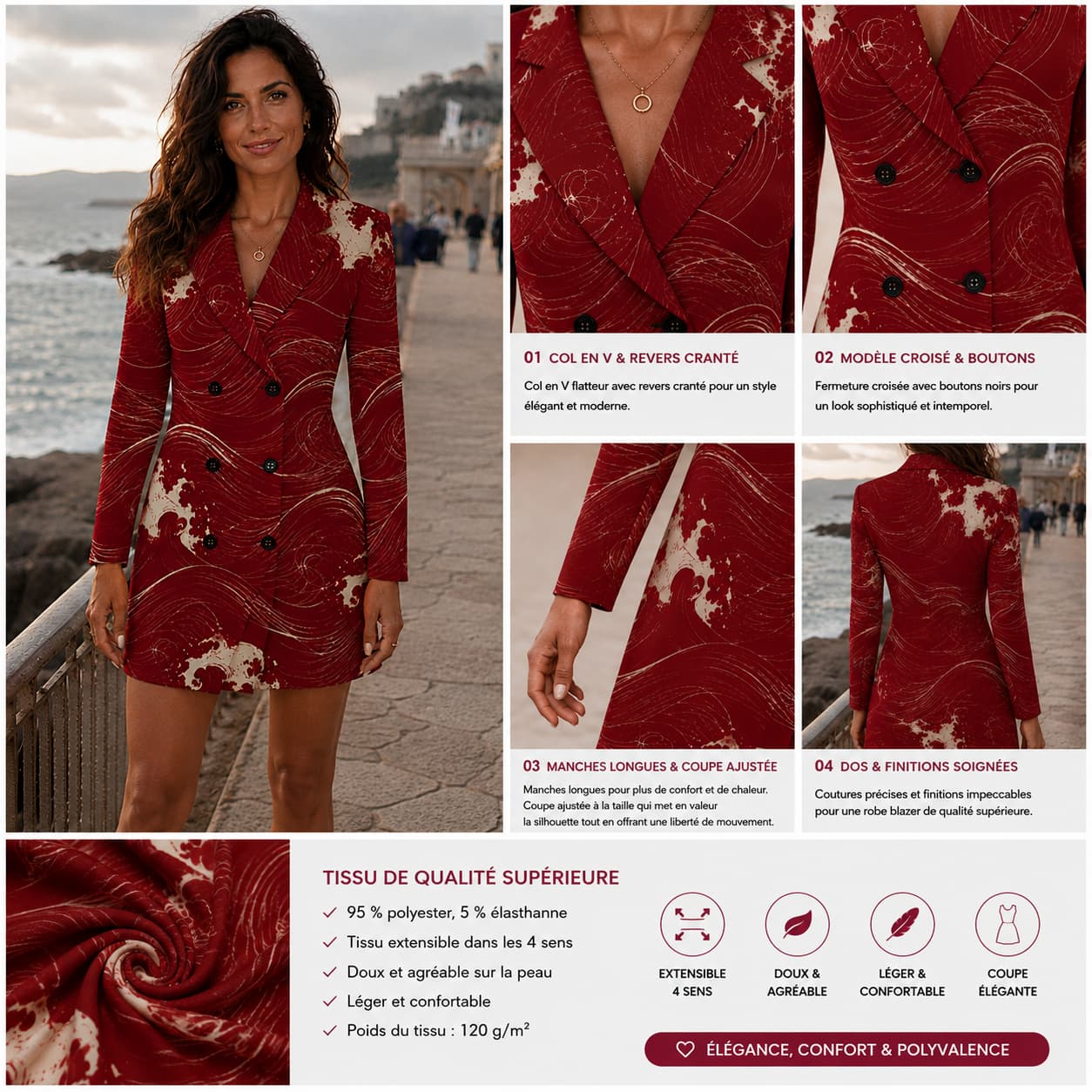 Robe blazer croisée à la taille pour femme non porter detail du produit 