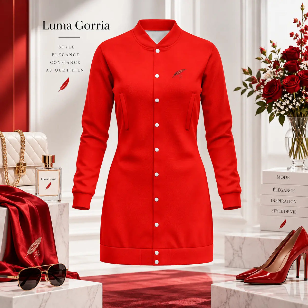 Robe veste boutonnée pour femme en polyester non porter produit seul de couleur rouge
