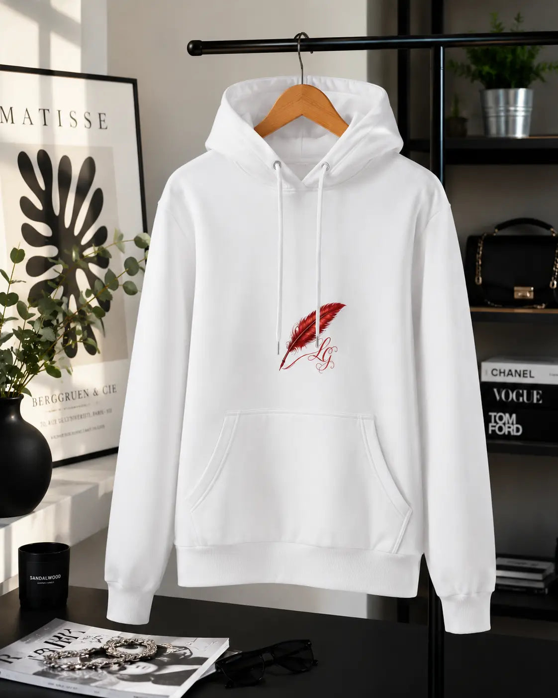 Sweat à capuche en velours chaud pour  femme non porter de face presenter sur cintre couleur blanc