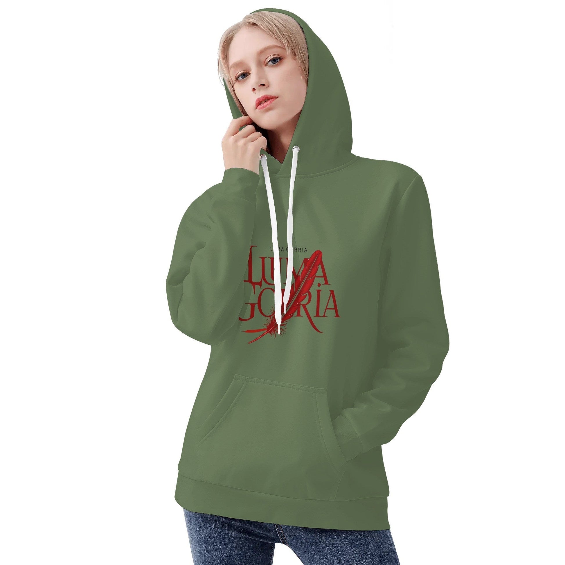 Sweat à capuche femme  porté de face avec capuche colorie kaki