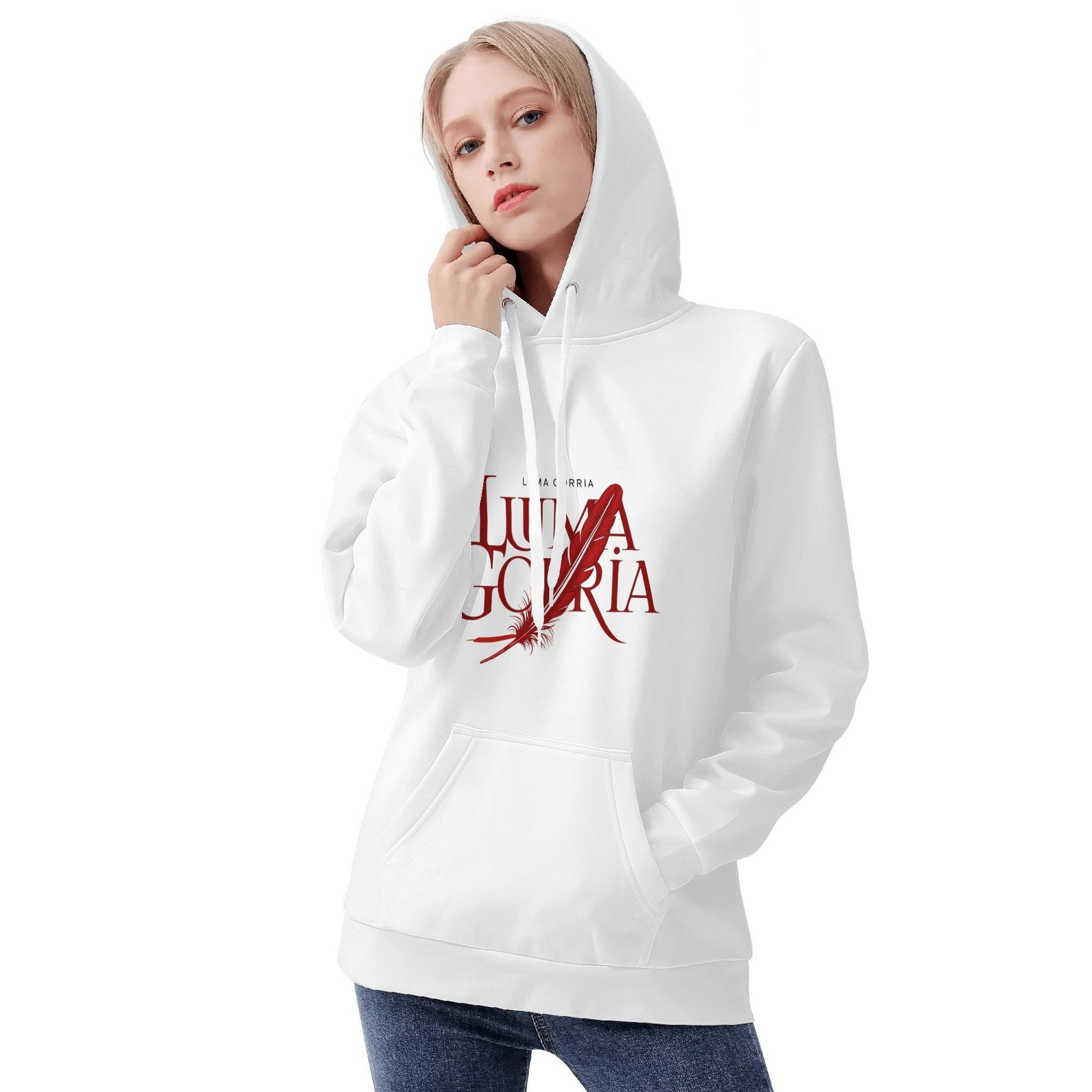 Sweat à capuche femme  porté de face avec capuche colorie blanc