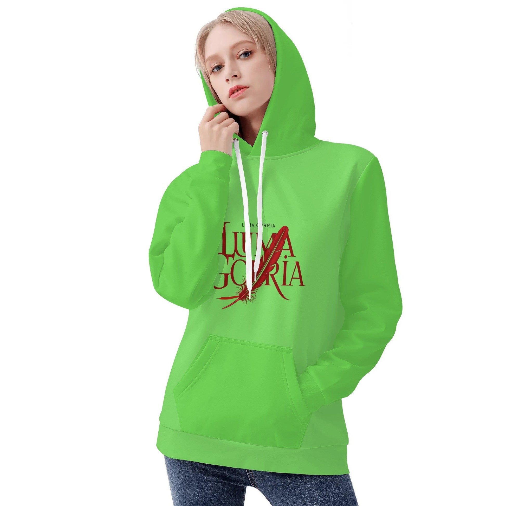 Sweat à capuche femme  porté de face avec capuche colorie vert