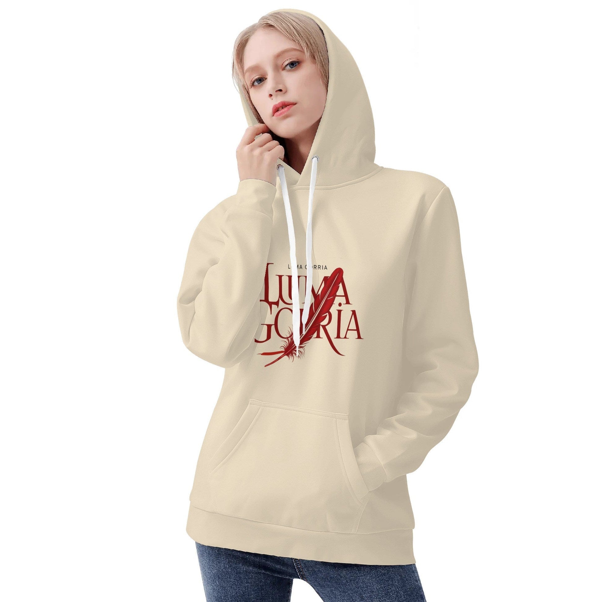 Sweat à capuche femme  porté de face avec capuche colorie beige