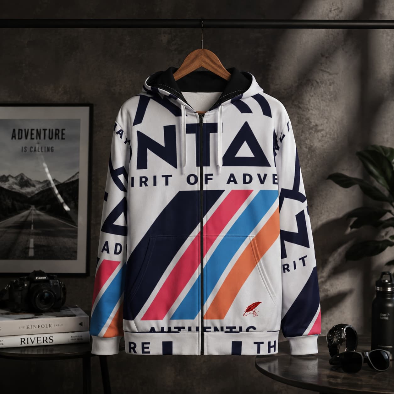 Sweat à capuche zippé en polaire épaisse pour homme non porte presente sur cintre couleur blanc