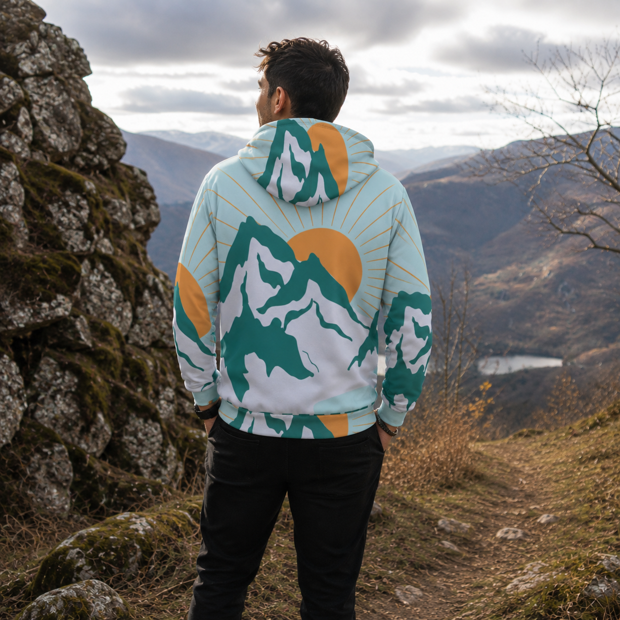Sweat à capuche zippé en polaire épaisse pour homme porter de dos couleur vert