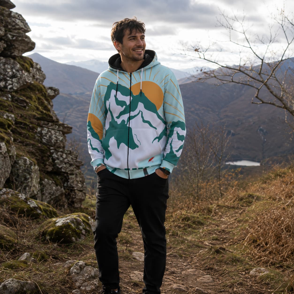 Sweat à capuche zippé en polaire épaisse pour homme porter de face couleur vert