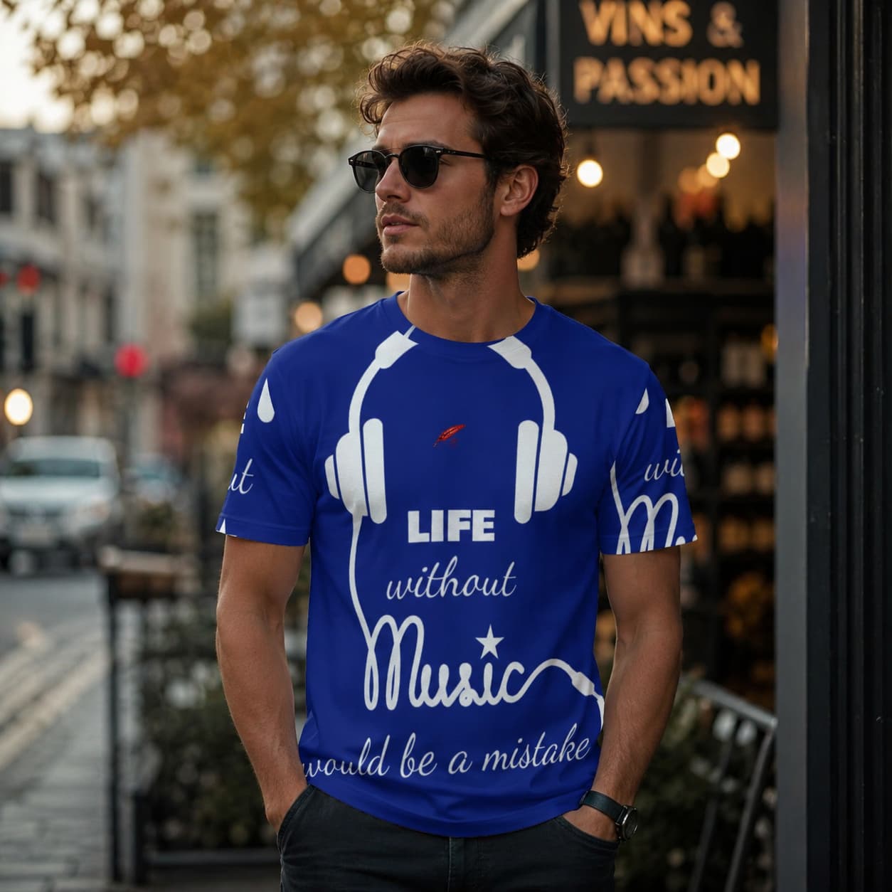 T-shirt homme respirant à col rond porté par un homme de face couleur bleu
