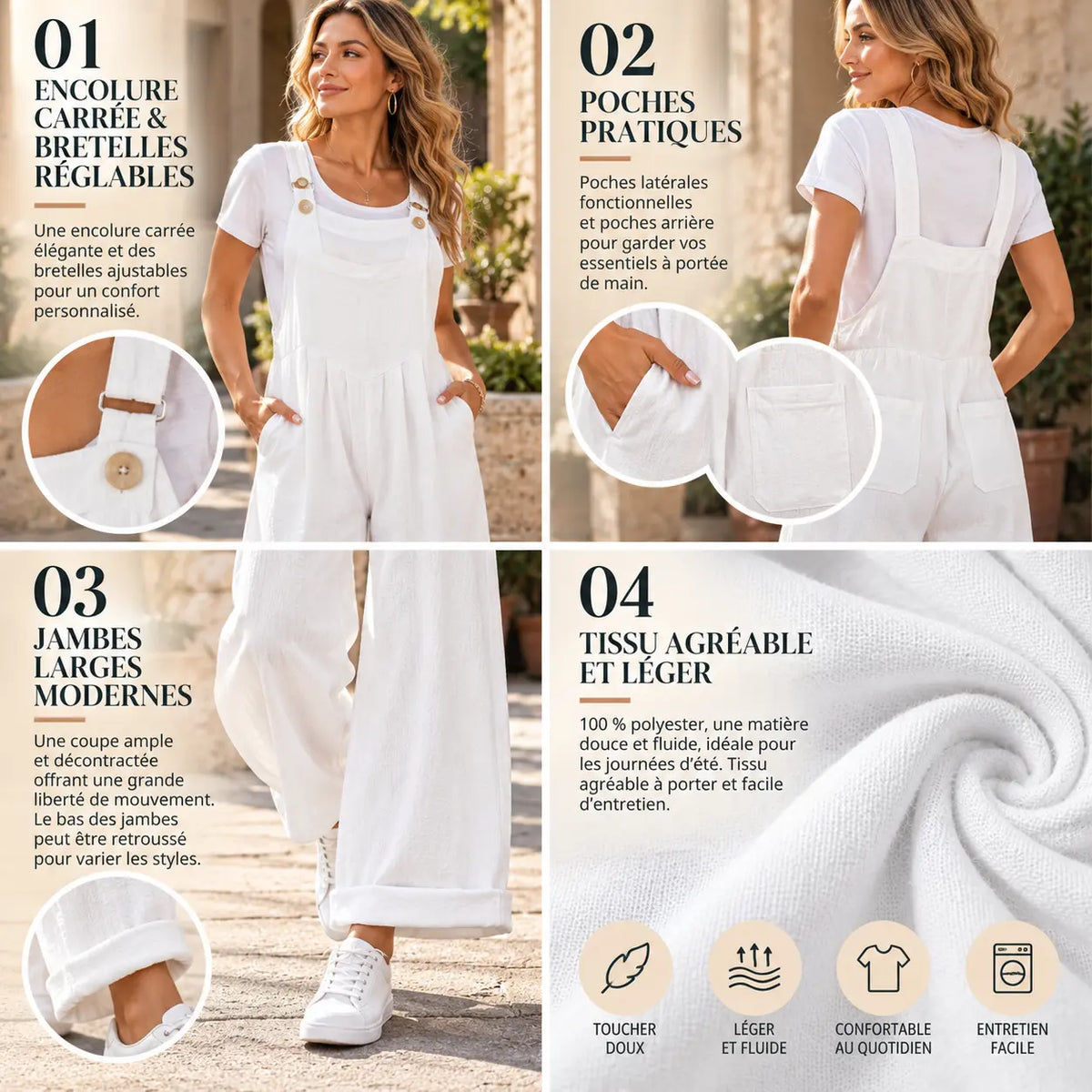Combinaison salopette à jambes larges pour femme – Confort, liberté & style estival