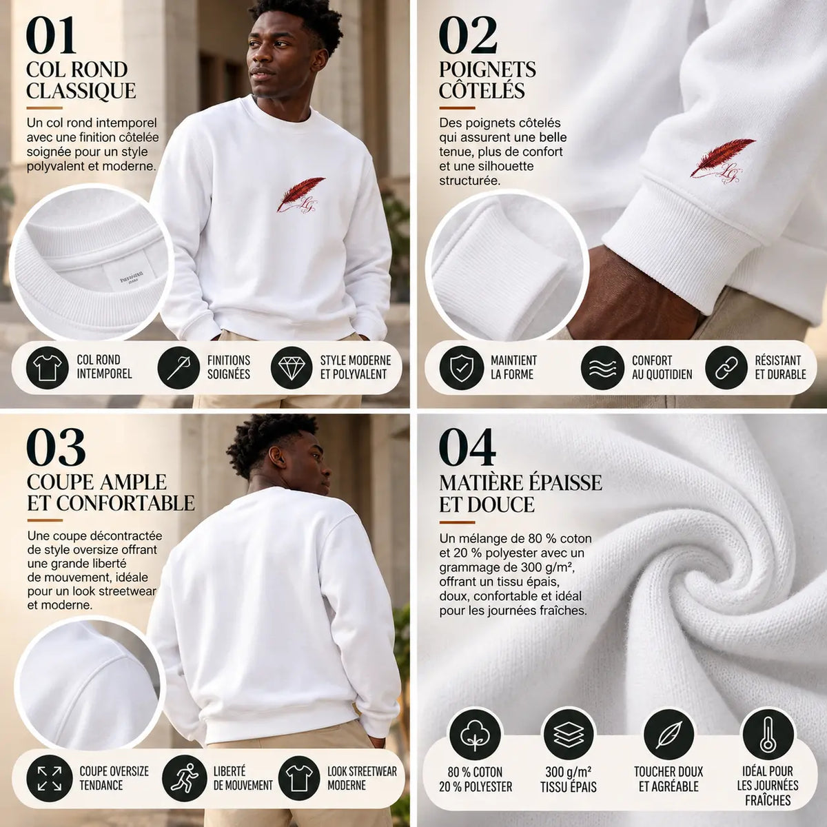 Sweat-shirt épais à col rond pour homme Brodé – Confort & style streetwear