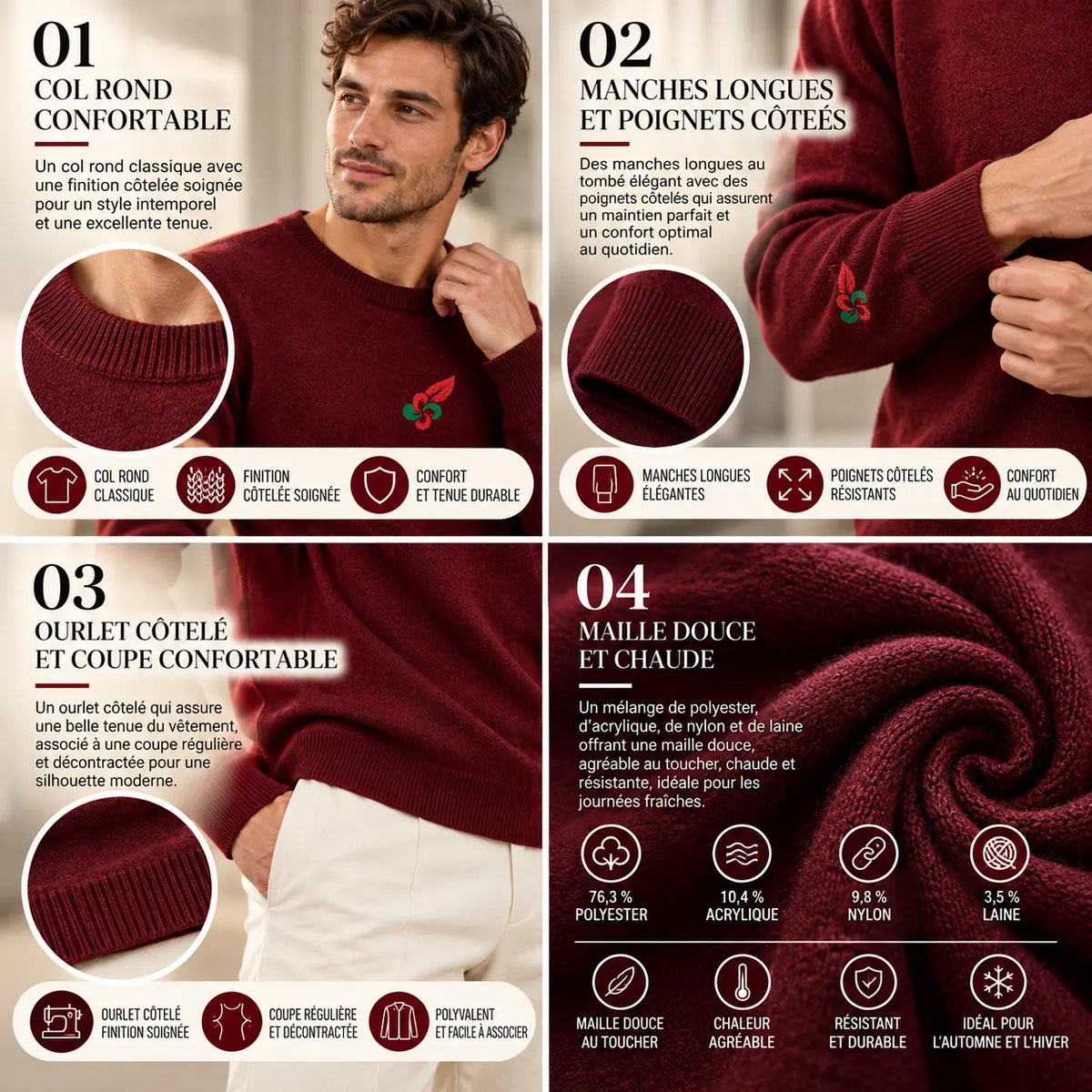 Pull en maille douce mélangée à la laine pour homme – Élégance, confort & douceur