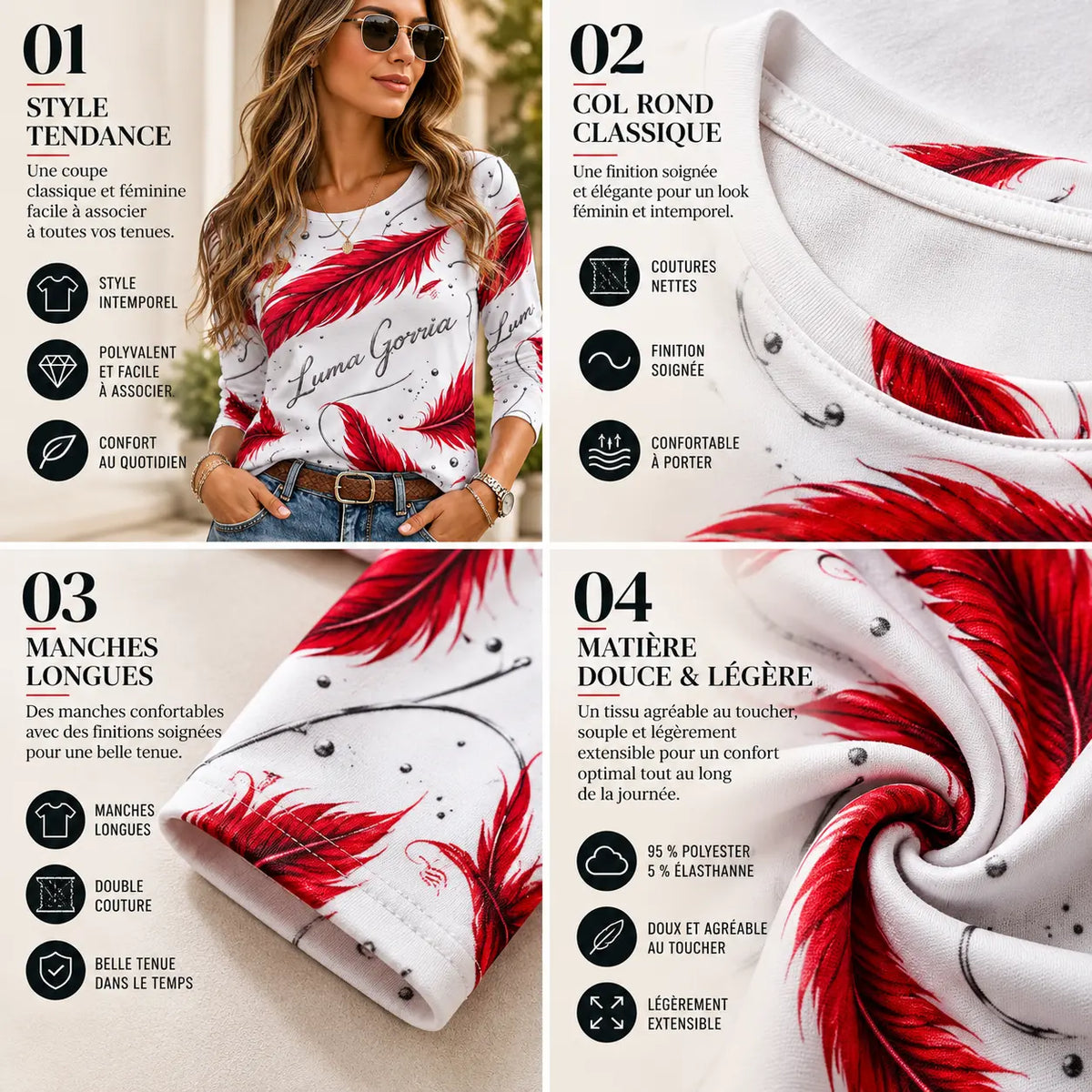 Haut à manches longues pour femme  – Douceur, confort & style intemporel