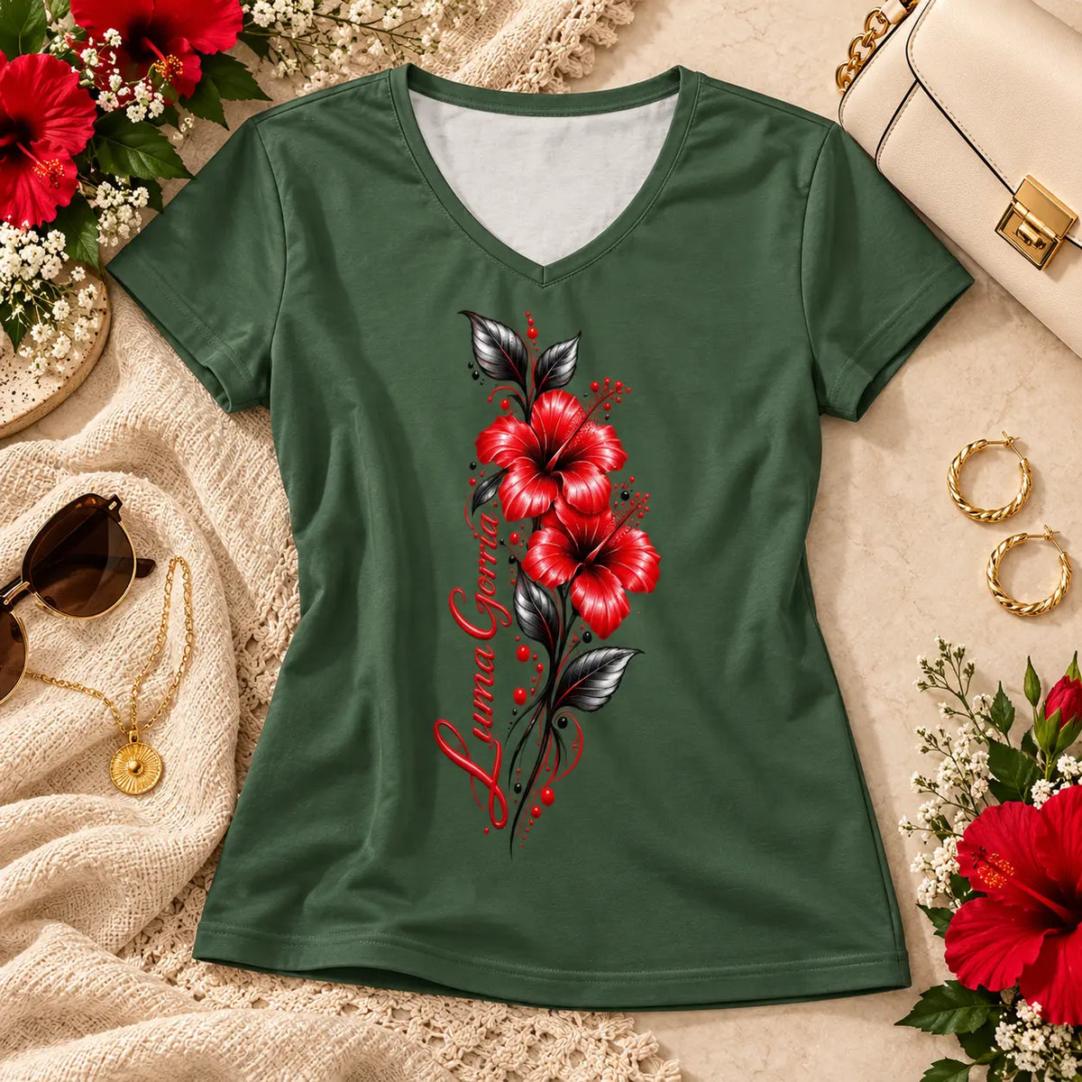 T-shirt col V à manches courtes pour femme – Élégance, douceur & style intemporel