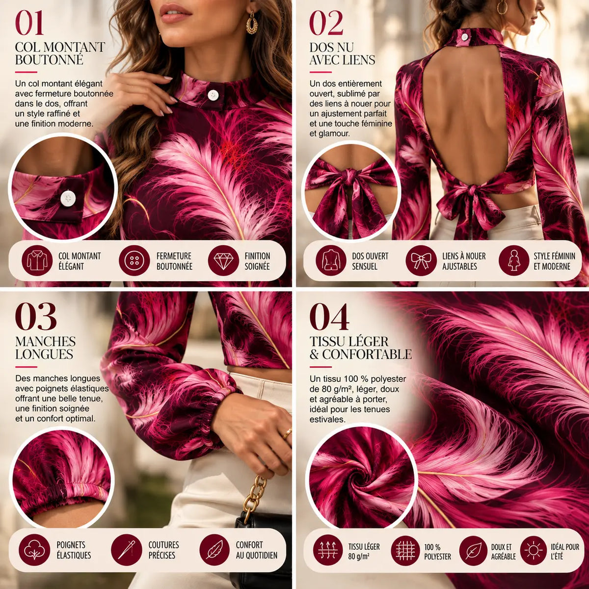 Crop top dos nu à col montant pour femme – Élégance, féminité & style estival