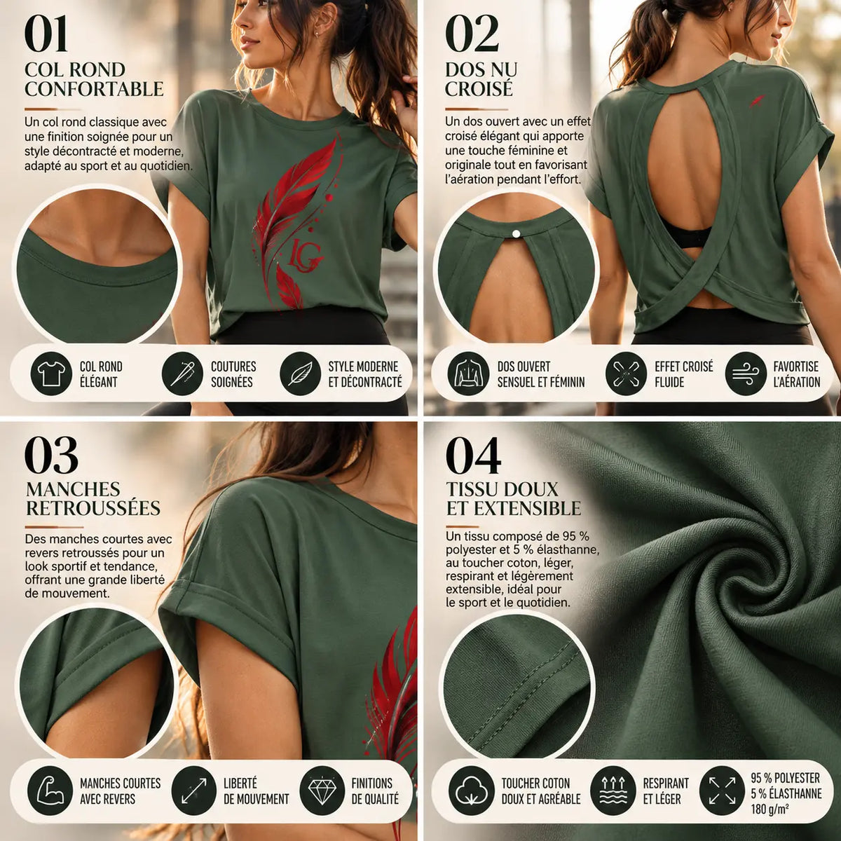 T-shirt de sport dos nu croisé pour femme – Confort, légèreté &. liberté de mouvement