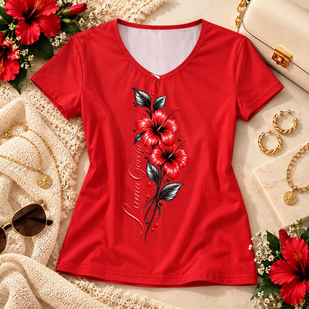 T-shirt col V à manches courtes pour femme – Élégance, douceur & style intemporel