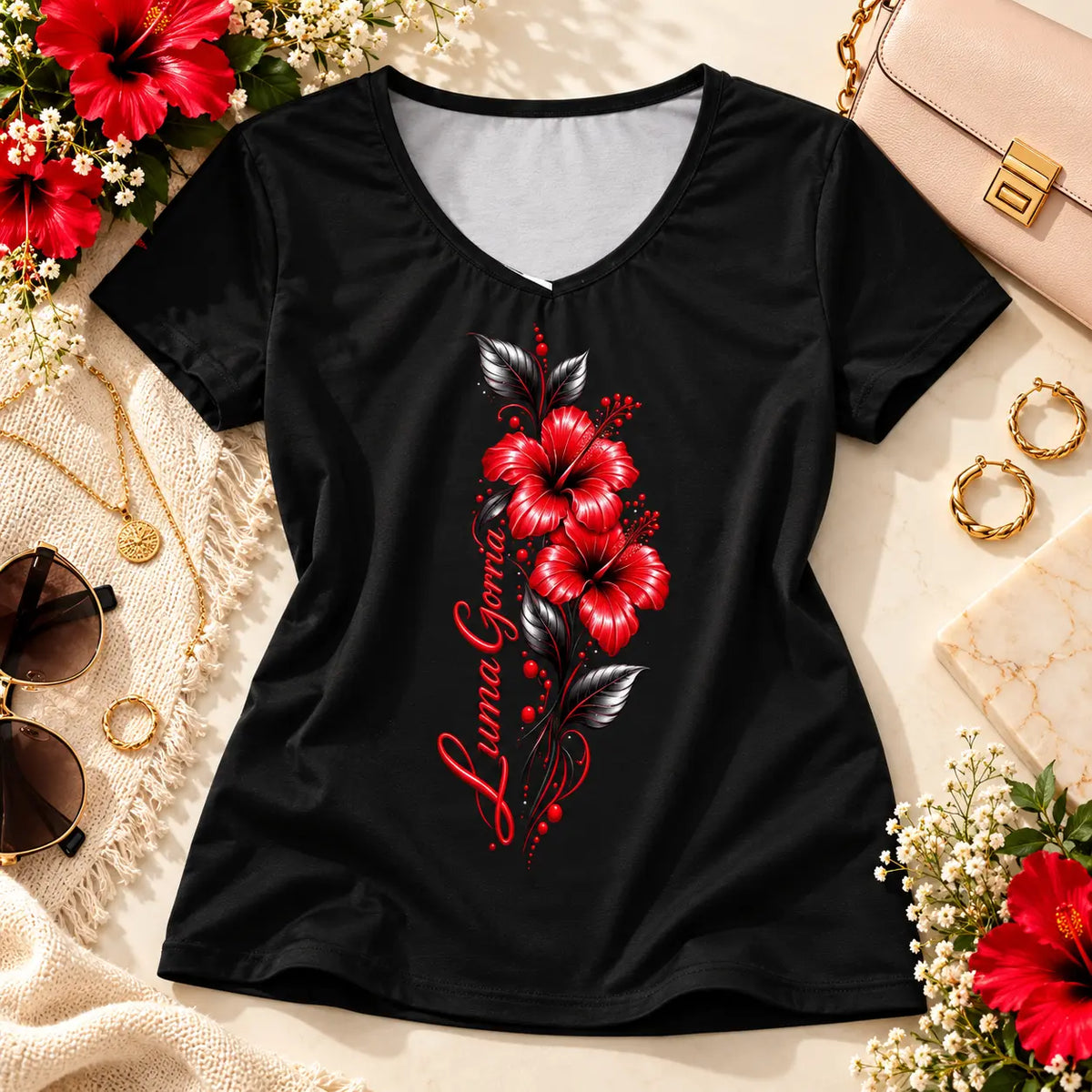 T-shirt col V à manches courtes pour femme – Élégance, douceur & style intemporel