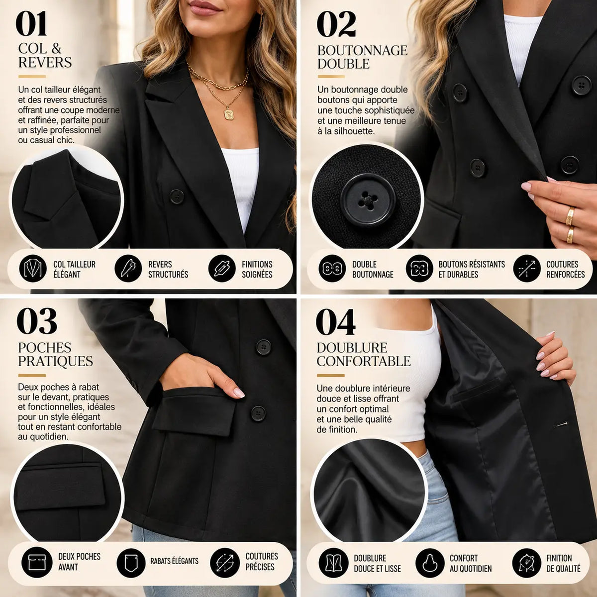 Blazer décontracté à deux poches pour femme – Élégance & style polyvalent