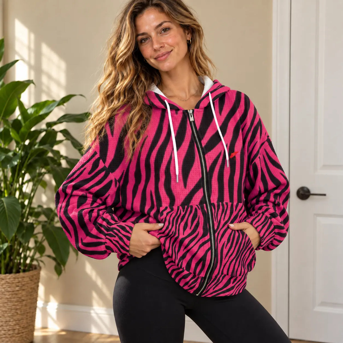 Sweat zippé gaufré à épaules tombantes pour femme – Confort & style casual
