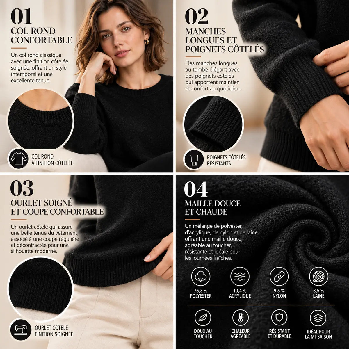 Pull en maille douce mélangée à la laine pour femme – Élégance, confort & douceur