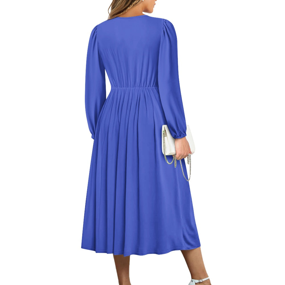 Robe midi élégante à col V avec ceinture nouée