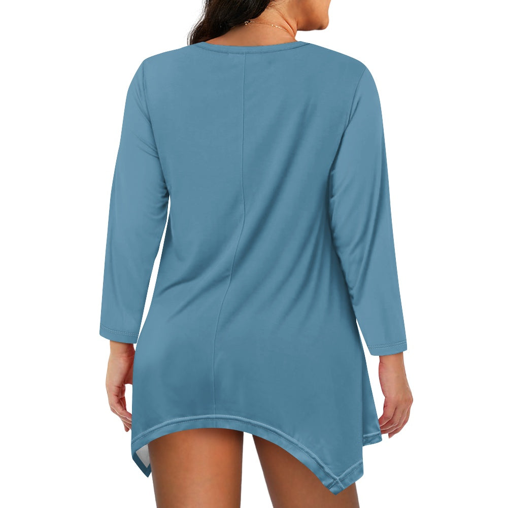 Haut long asymétrique femme – Col V, manches longues, élégant Luma Gorria vêtement  Haut long asymétrique femme Luma Gorria vêtement