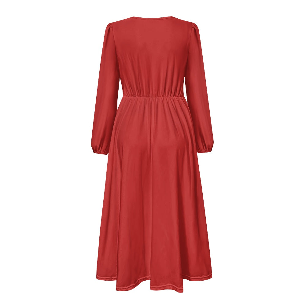 Robe midi élégante à col V avec ceinture nouée