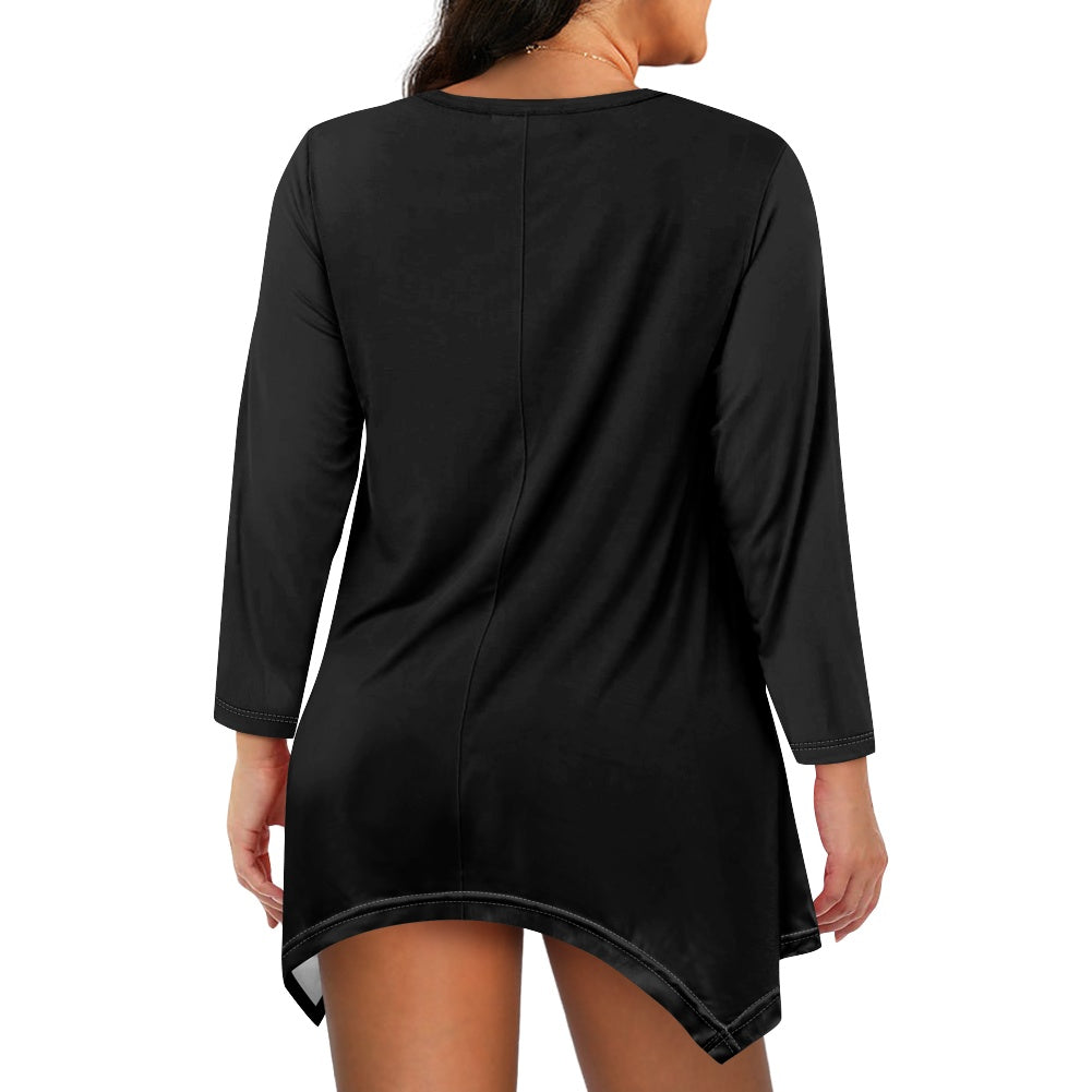 Haut long asymétrique femme – Col V, manches longues, élégant Luma Gorria vêtement  Haut long asymétrique femme Luma Gorria vêtement