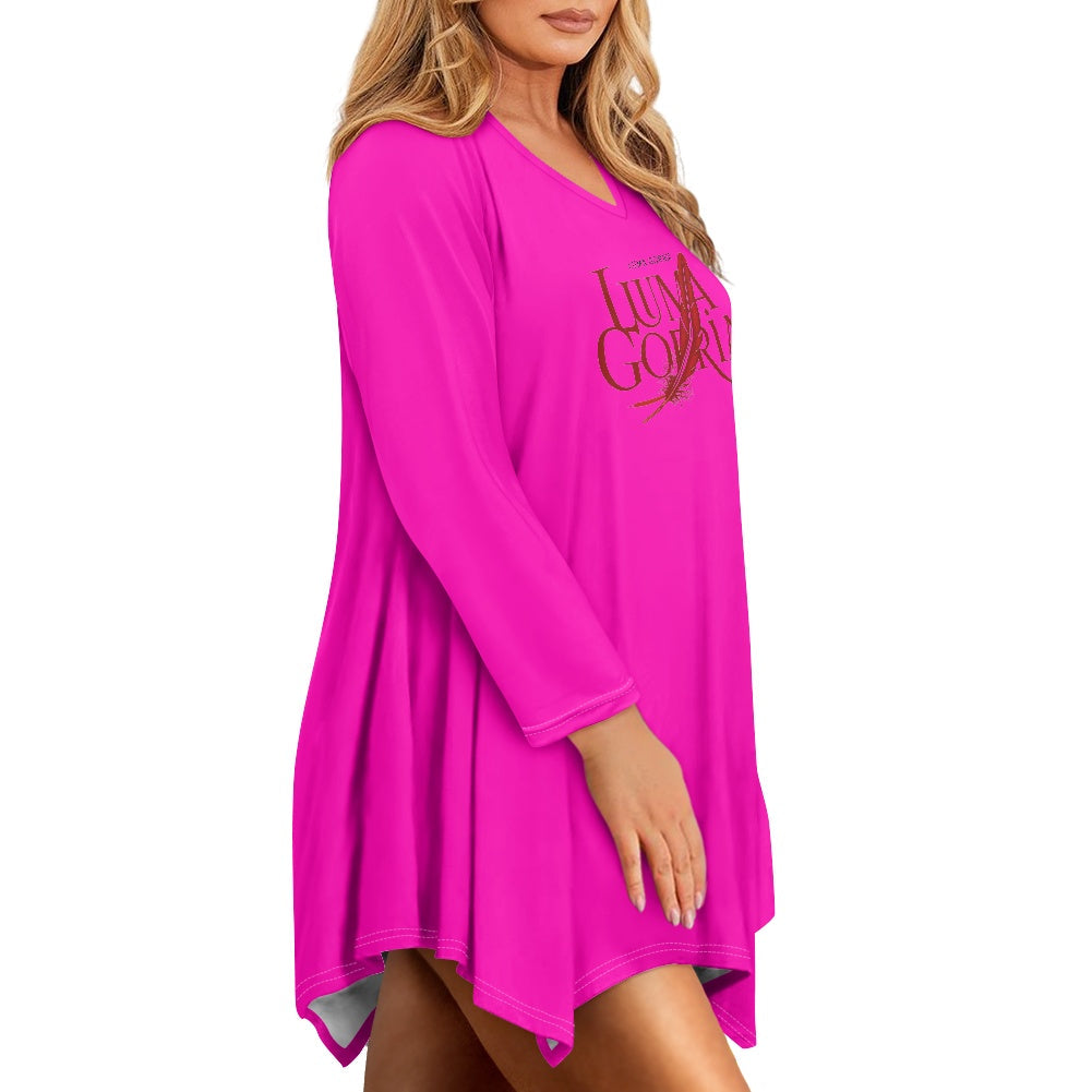 Haut long asymétrique femme – Col V, manches longues, élégant Luma Gorria vêtement  Haut long asymétrique femme Luma Gorria vêtement