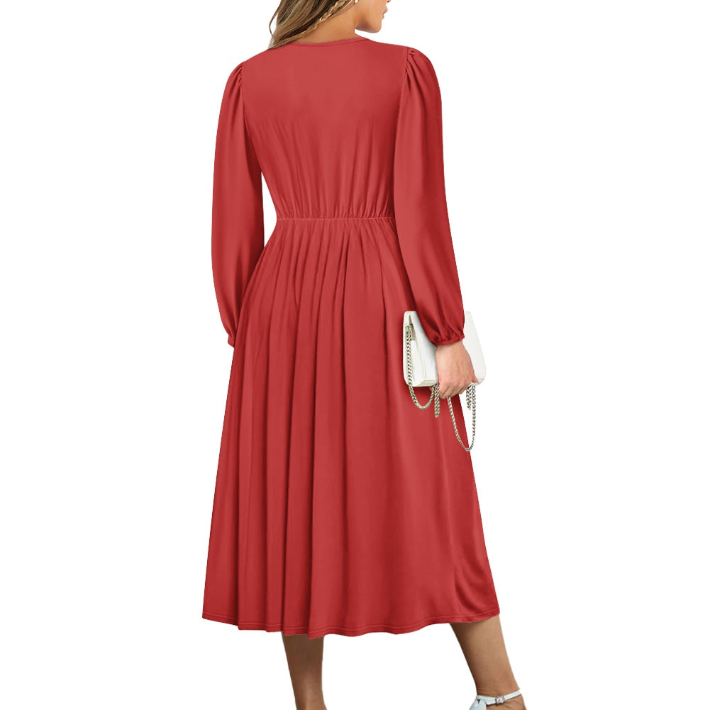 Robe midi élégante à col V avec ceinture nouée