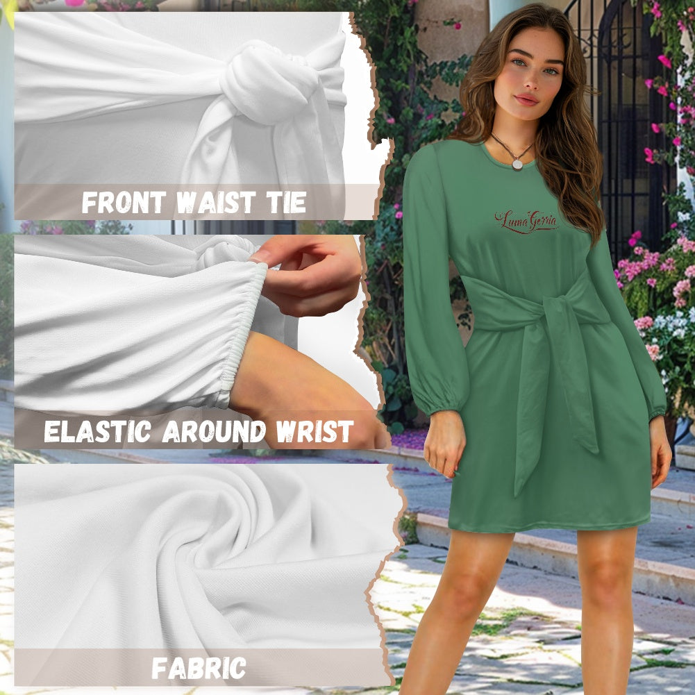 Robe femme manches longues – Ceinture nouée et tissu élastique Luma Gorria vêtement  robe Luma Gorria vêtement