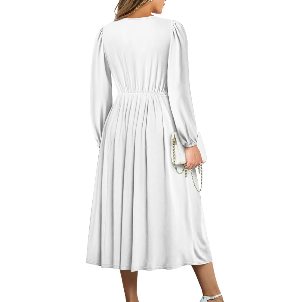 Robe midi élégante à col V avec ceinture nouée