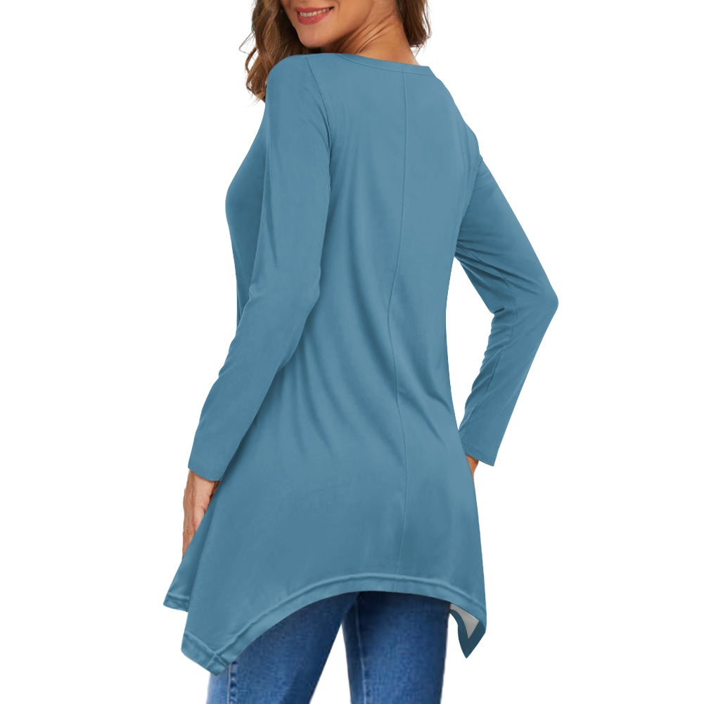 Haut long asymétrique femme – Col V, manches longues, élégant Luma Gorria vêtement  Haut long asymétrique femme Luma Gorria vêtement